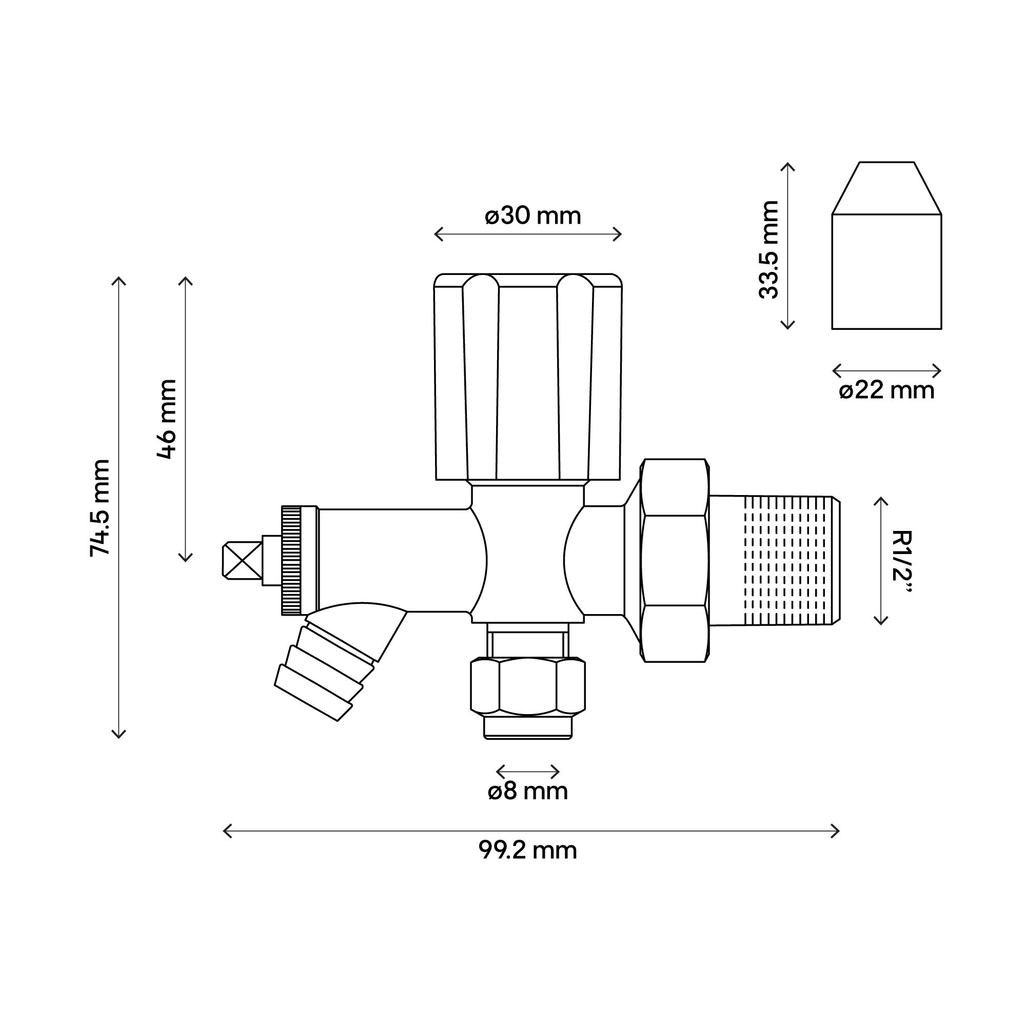 Flomasta Gloss chrome effect Angled Manual Radiator valve & drain off x ½" (Dia) 8mm