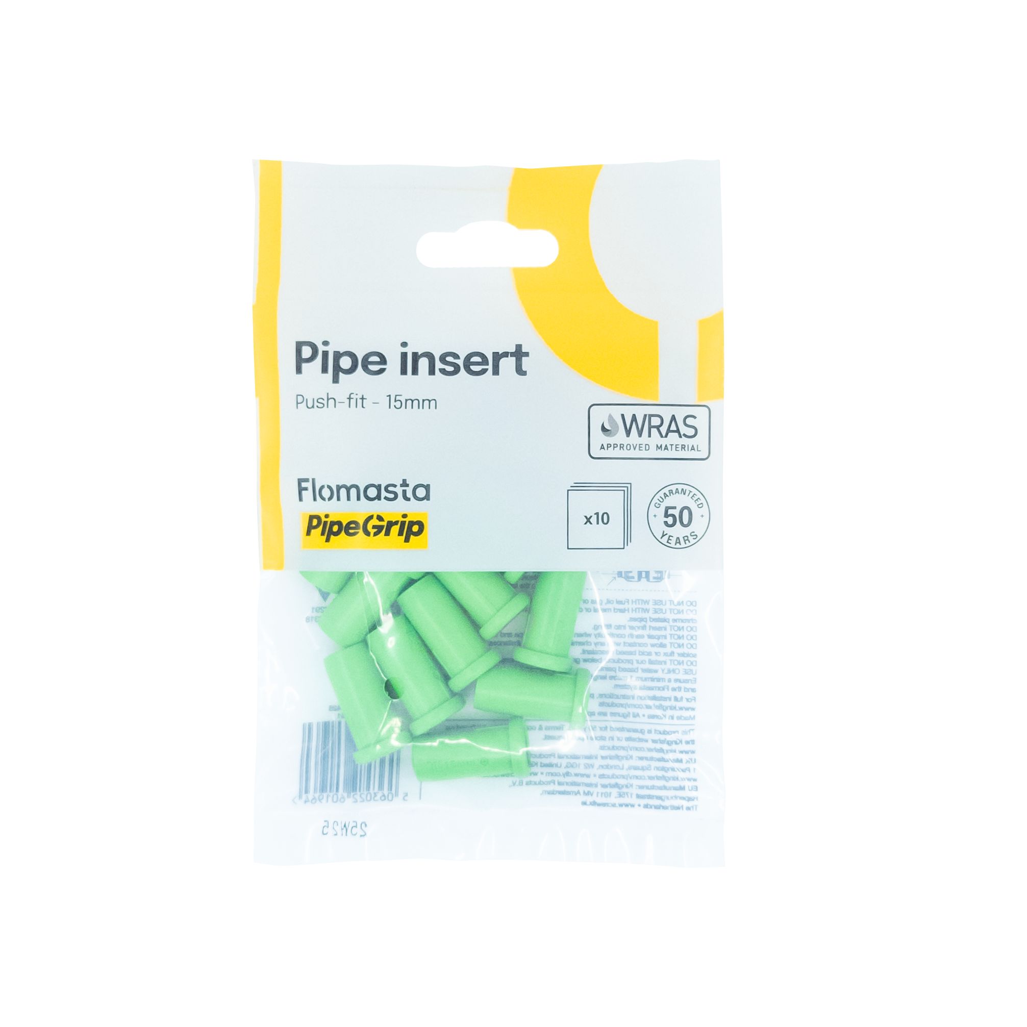 Flomasta Green Plastic Push-fit Pipe insert (Dia)15mm, Pack of 10