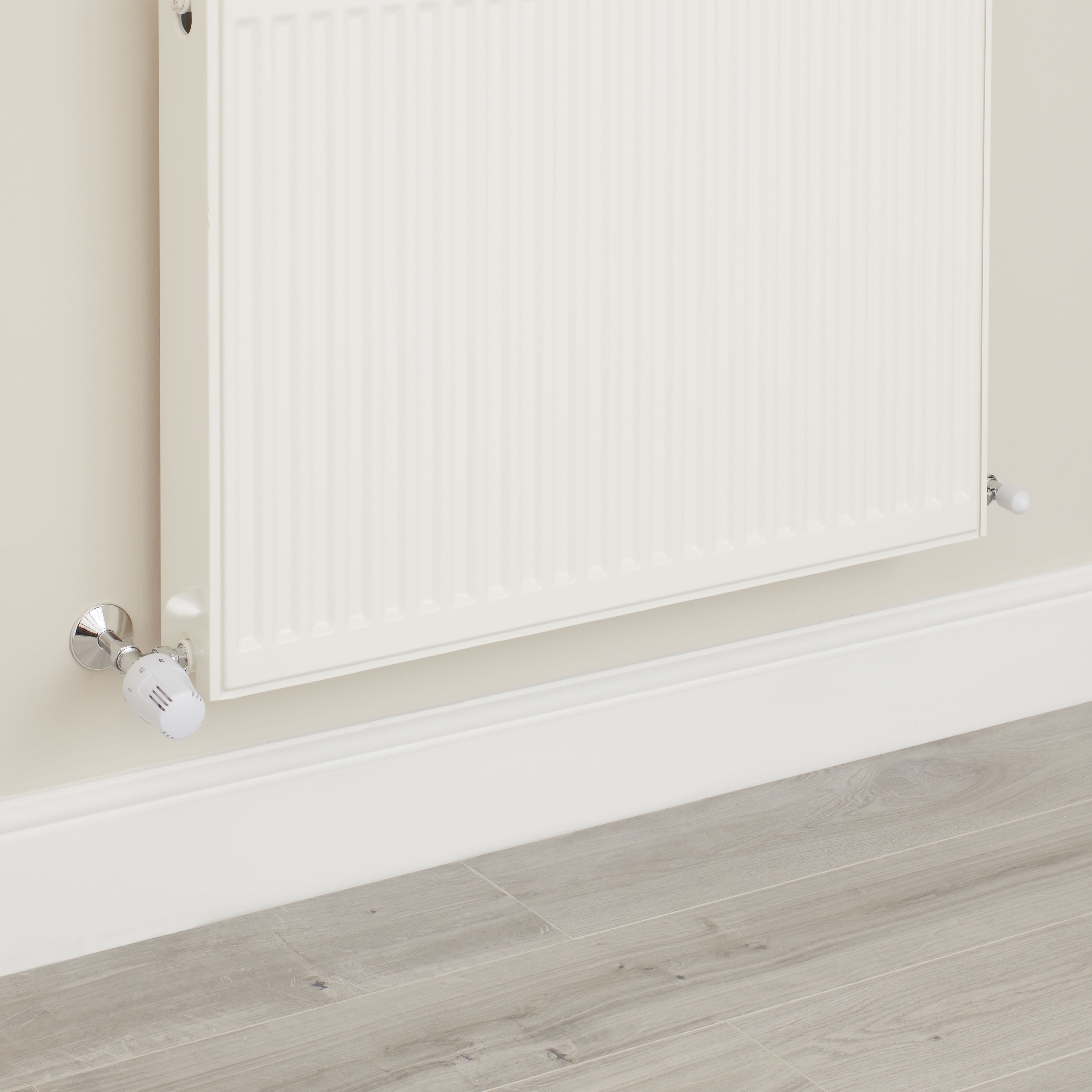 Flomasta  White / Chrome Angled Thermostatic Radiator Valve & Lockshield  15mm x 1/2" - 3