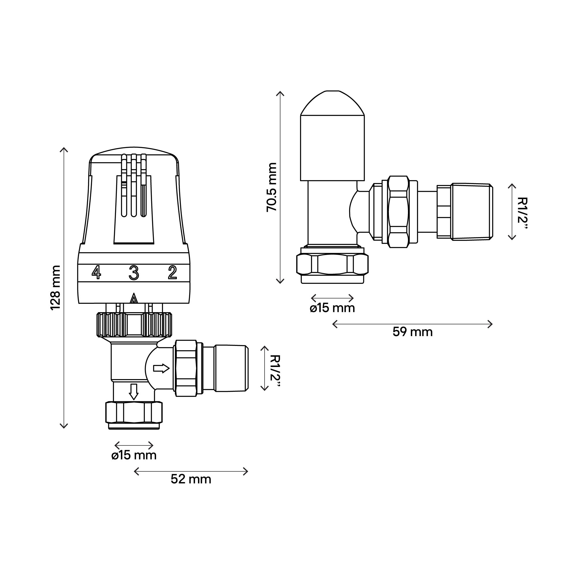 Flomasta  White / Chrome Angled Thermostatic Radiator Valve & Lockshield  15mm x 1/2" - 6