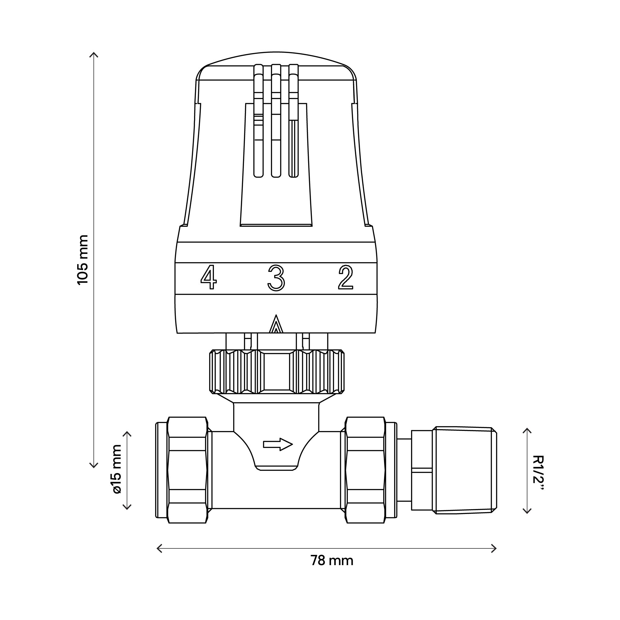 Flomasta Polished Straight Thermostatic Radiator valve (Dia)15mm x ½"