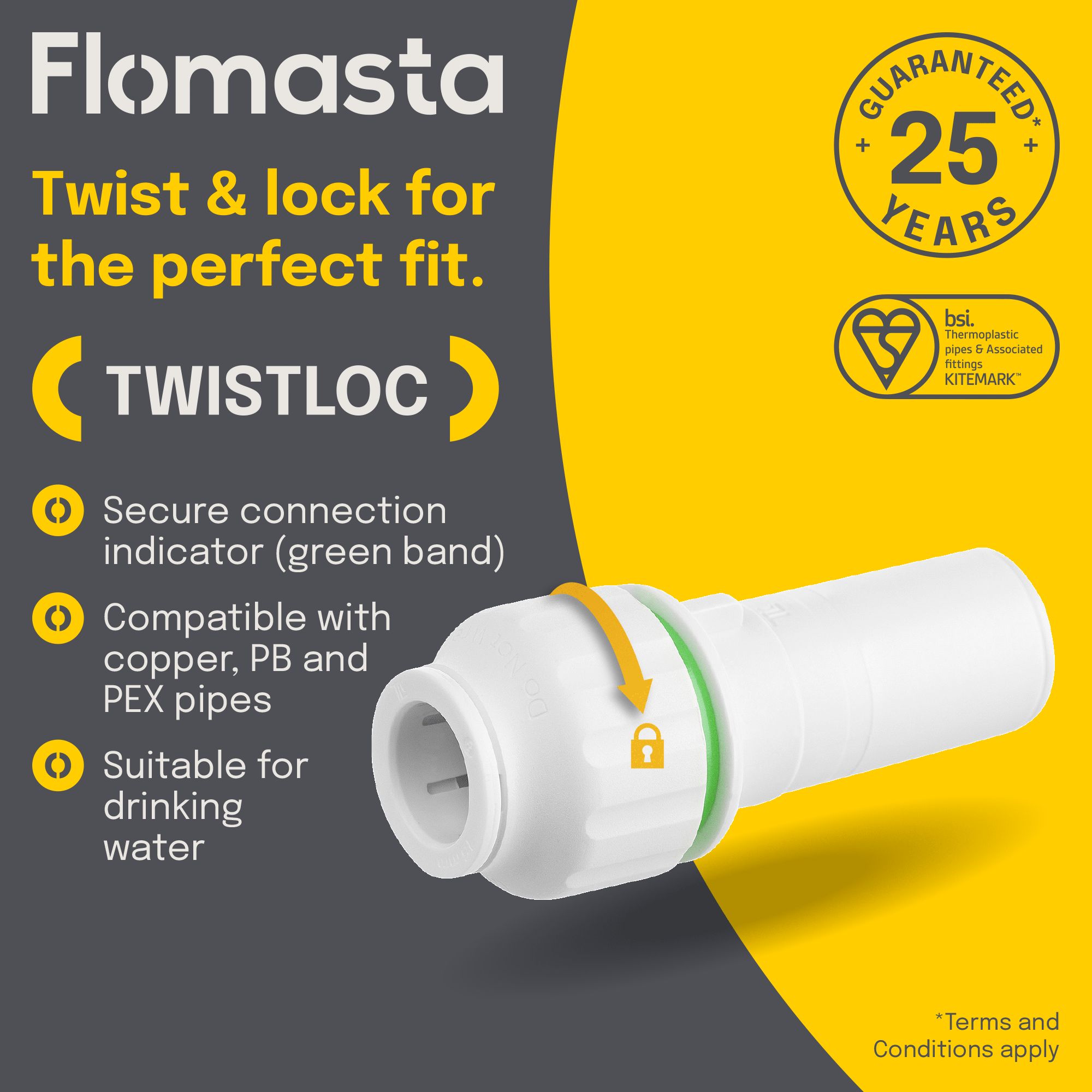 Flomasta Push-fit Pipe fitting reducer (Dia)15mm x 22mm