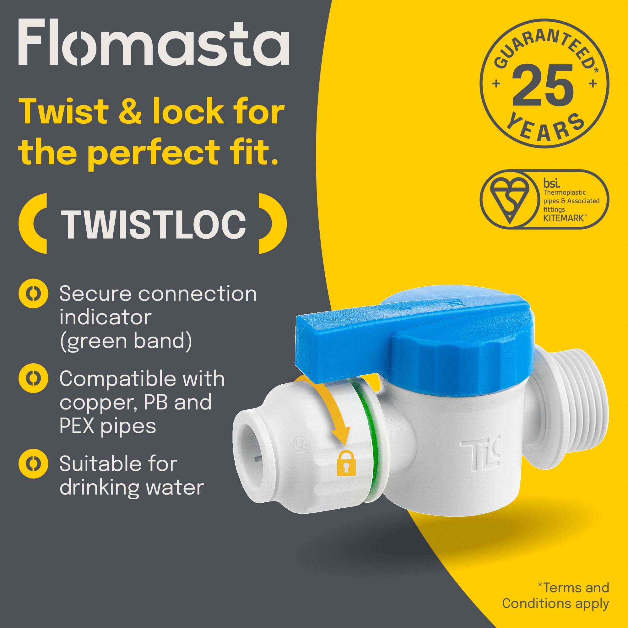 Flomasta Push-fit Washing machine tap, (Dia)15mm x 19.05mm