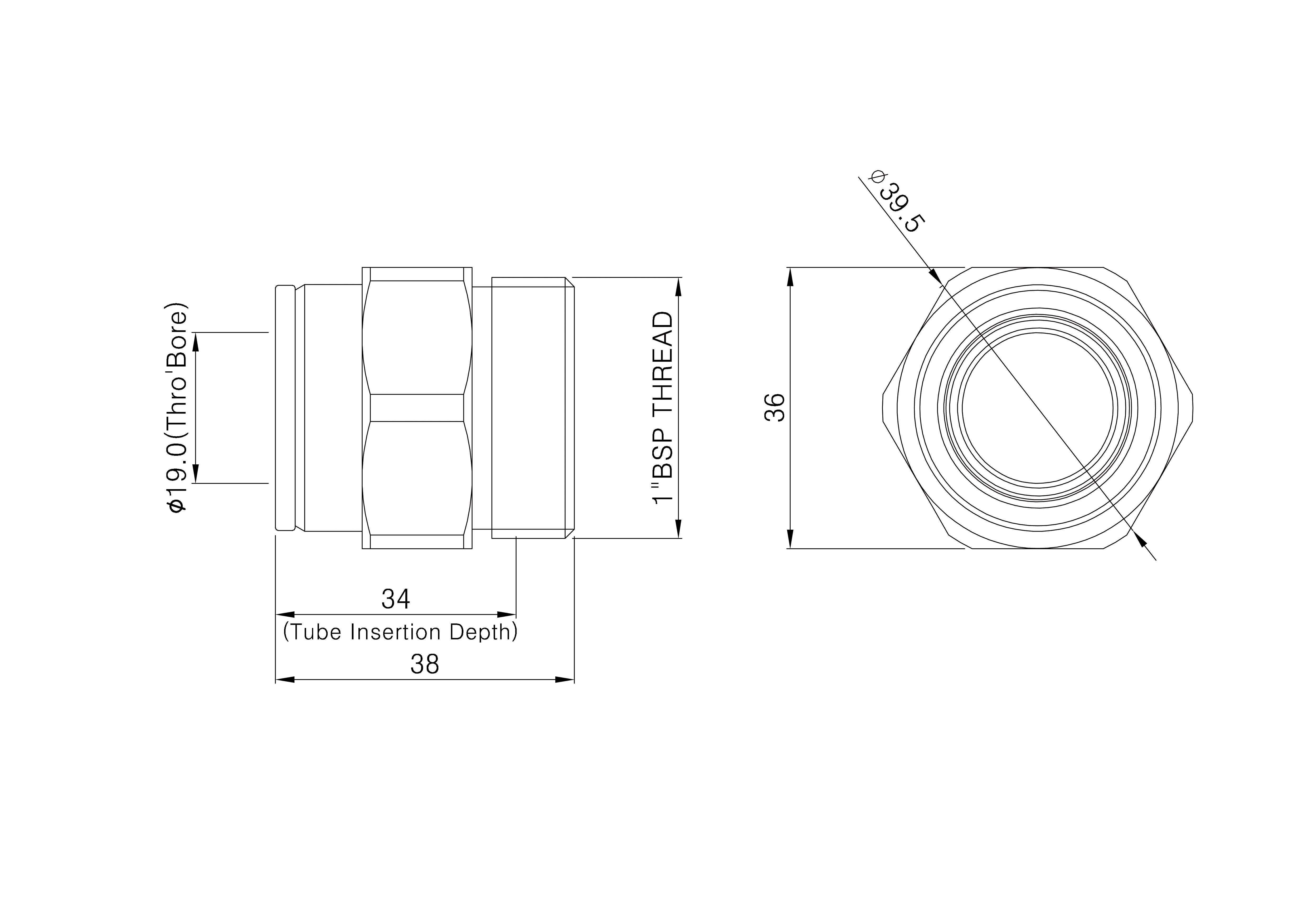 Flomasta Reducing Pipe fitting adaptor (Dia)40mm, (L)38mm x 22mm 25.4mm