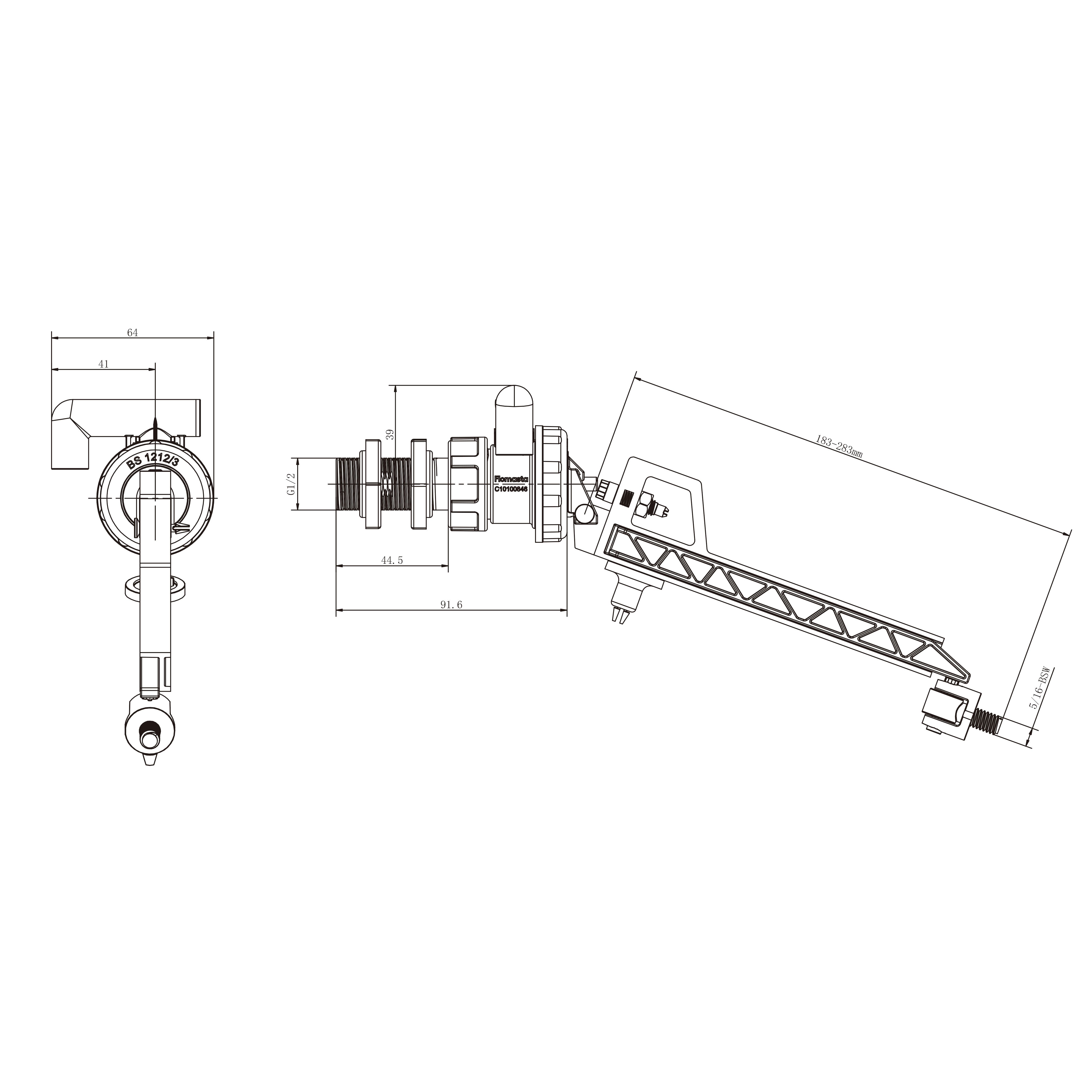 Flomasta Side inlet valve Brass & plastic Side entry Ball cock Fill ...