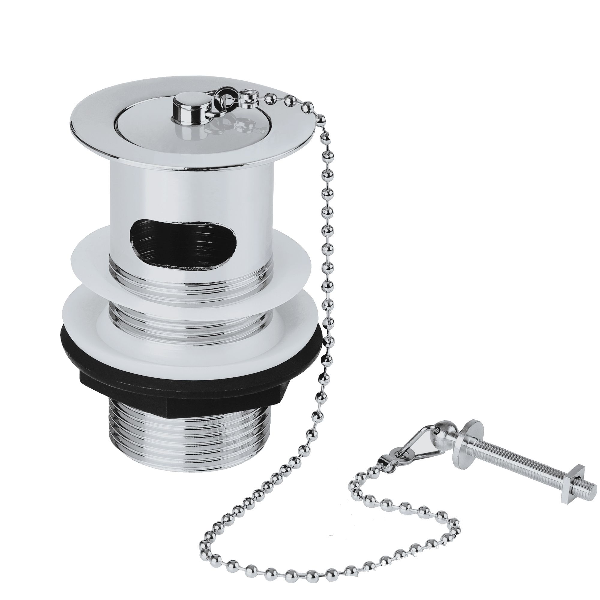 Flomasta Silver Brass 88mm Plug & chain Slotted Waste (Dia)46mm