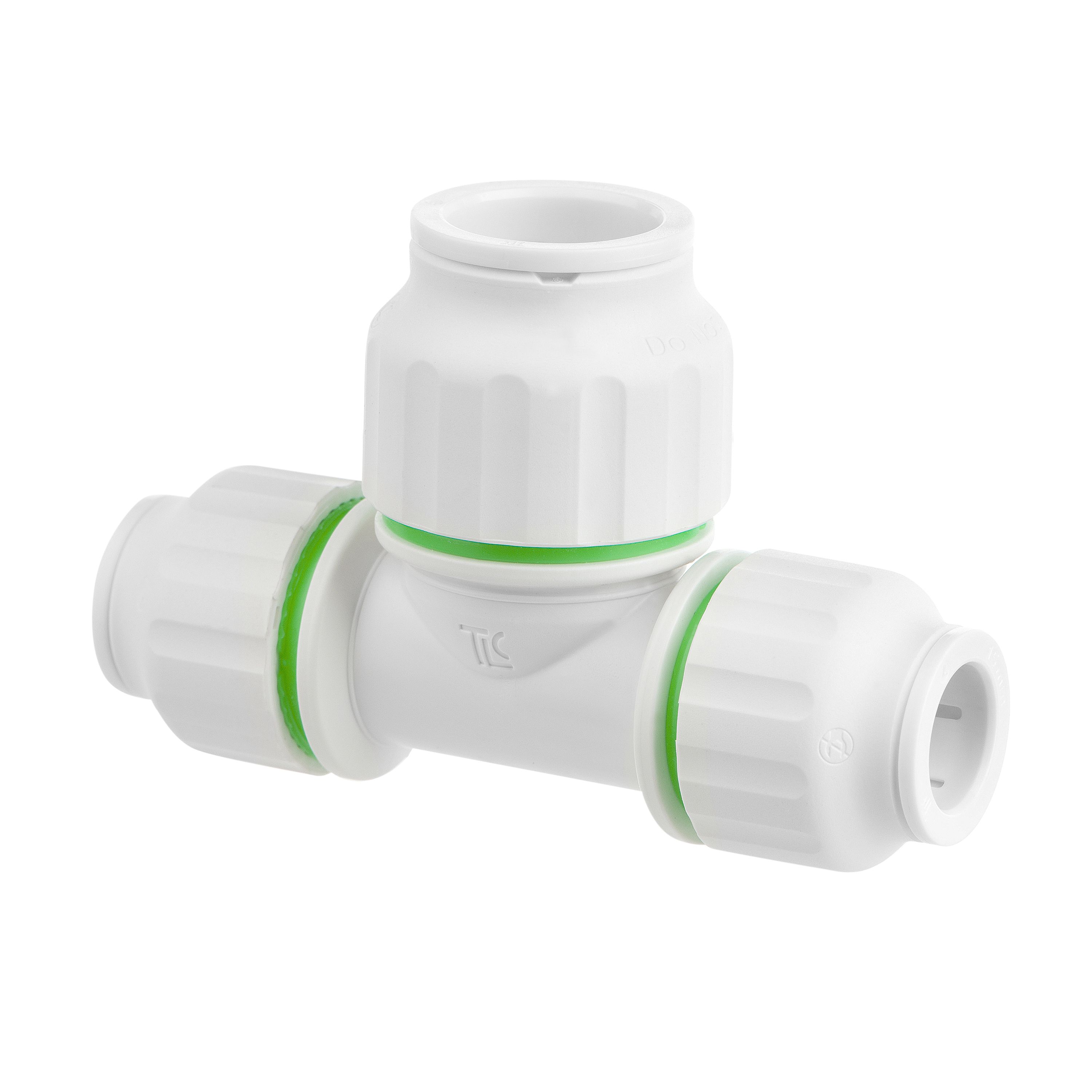 Flomasta SPT67664M White Push-fit Reducing Pipe tee (Dia)15mm x 15mm x 22mm