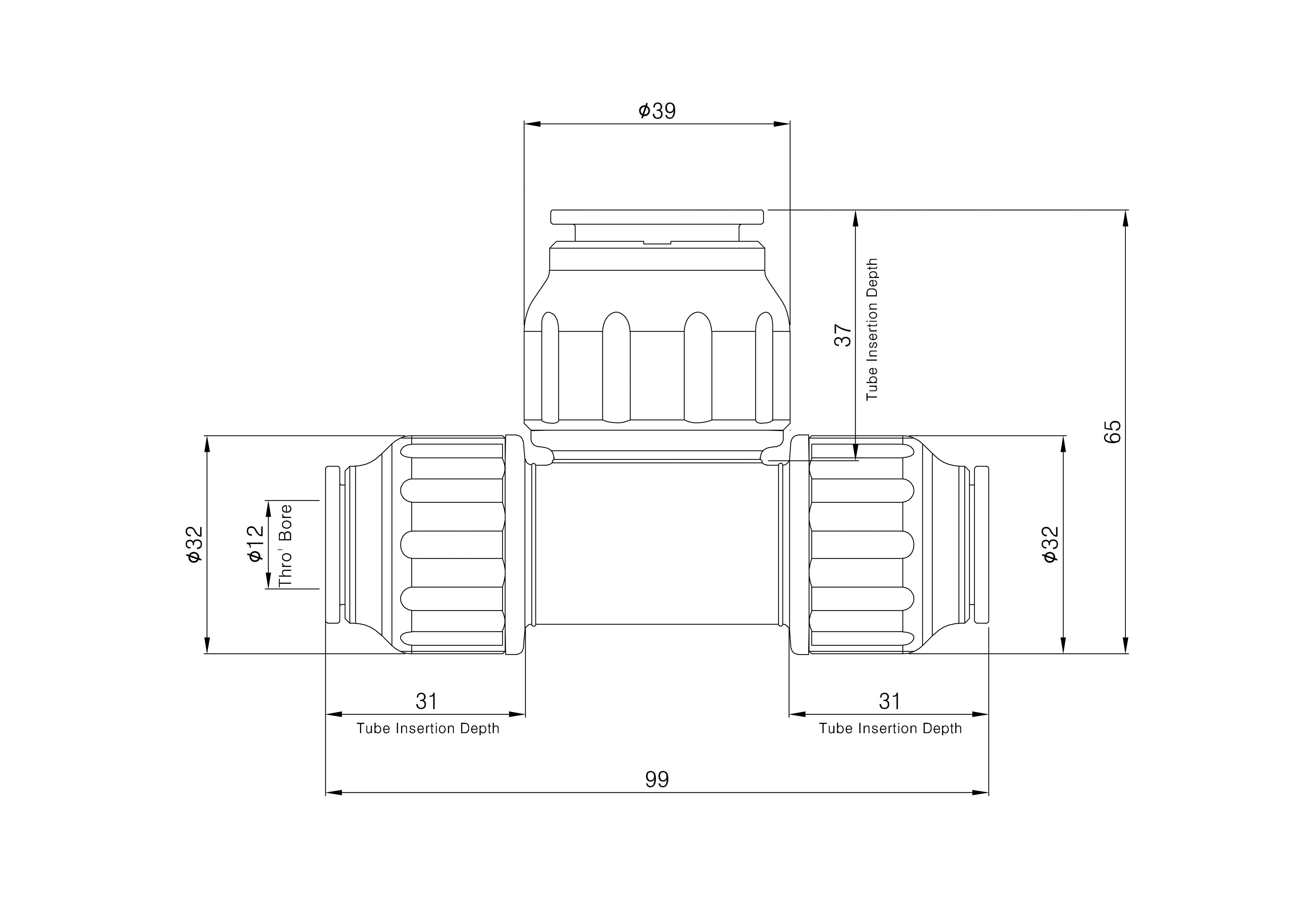 Flomasta SPT67664M White Push-fit Reducing Pipe tee (Dia)15mm x 15mm x 22mm