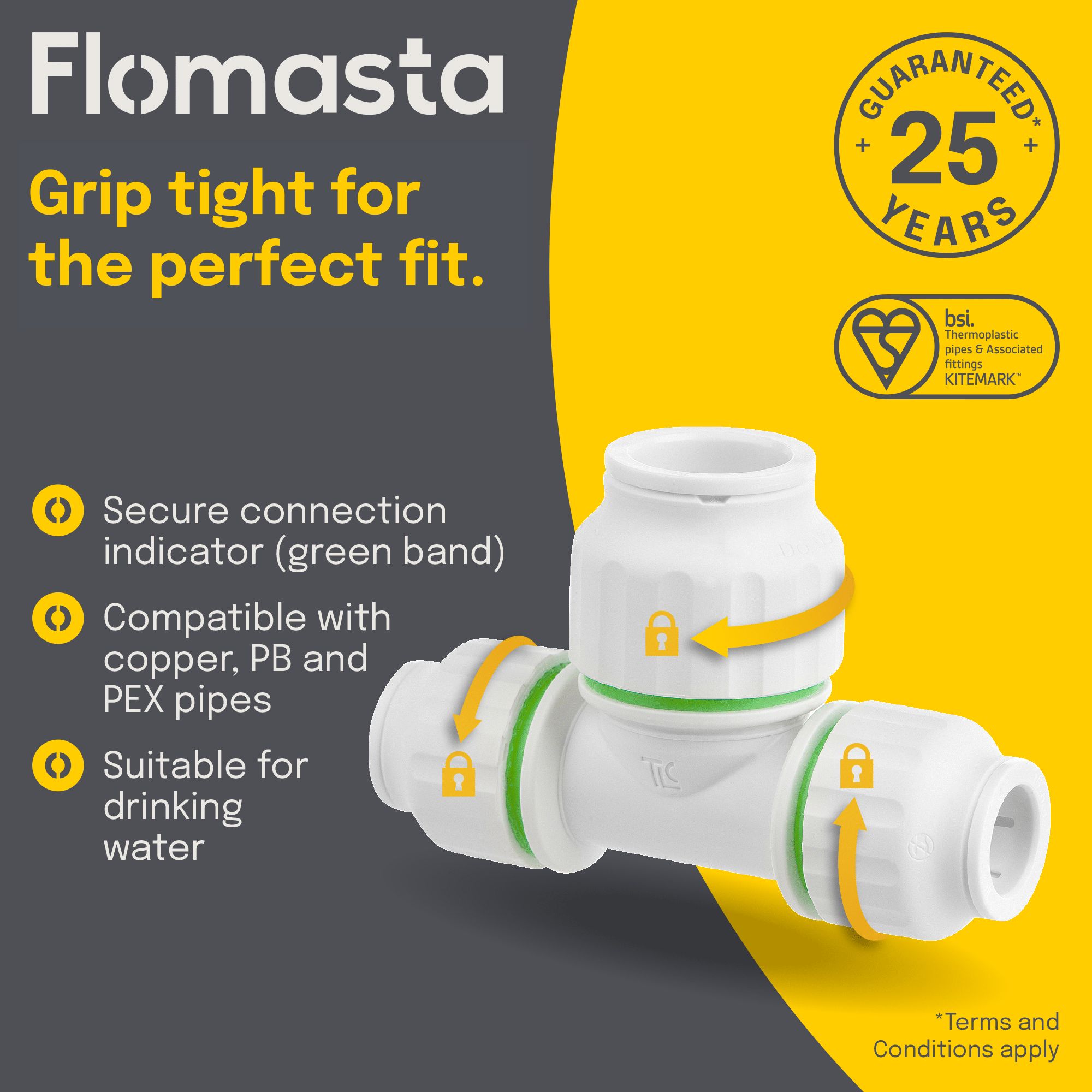 Flomasta SPT67664M White Push-fit Reducing Pipe tee (Dia)15mm x 15mm x 22mm