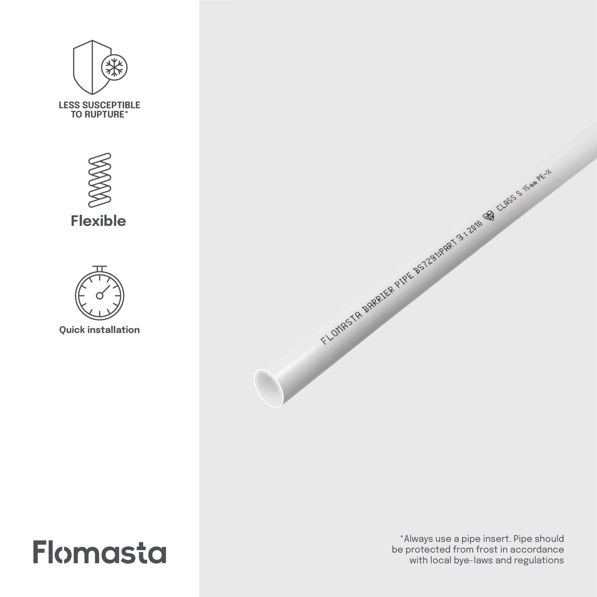 Flomasta White Cross-linked polyethylene (PE-X) Push-fit Barrier pipe (L)3m (Dia)15mm - 10