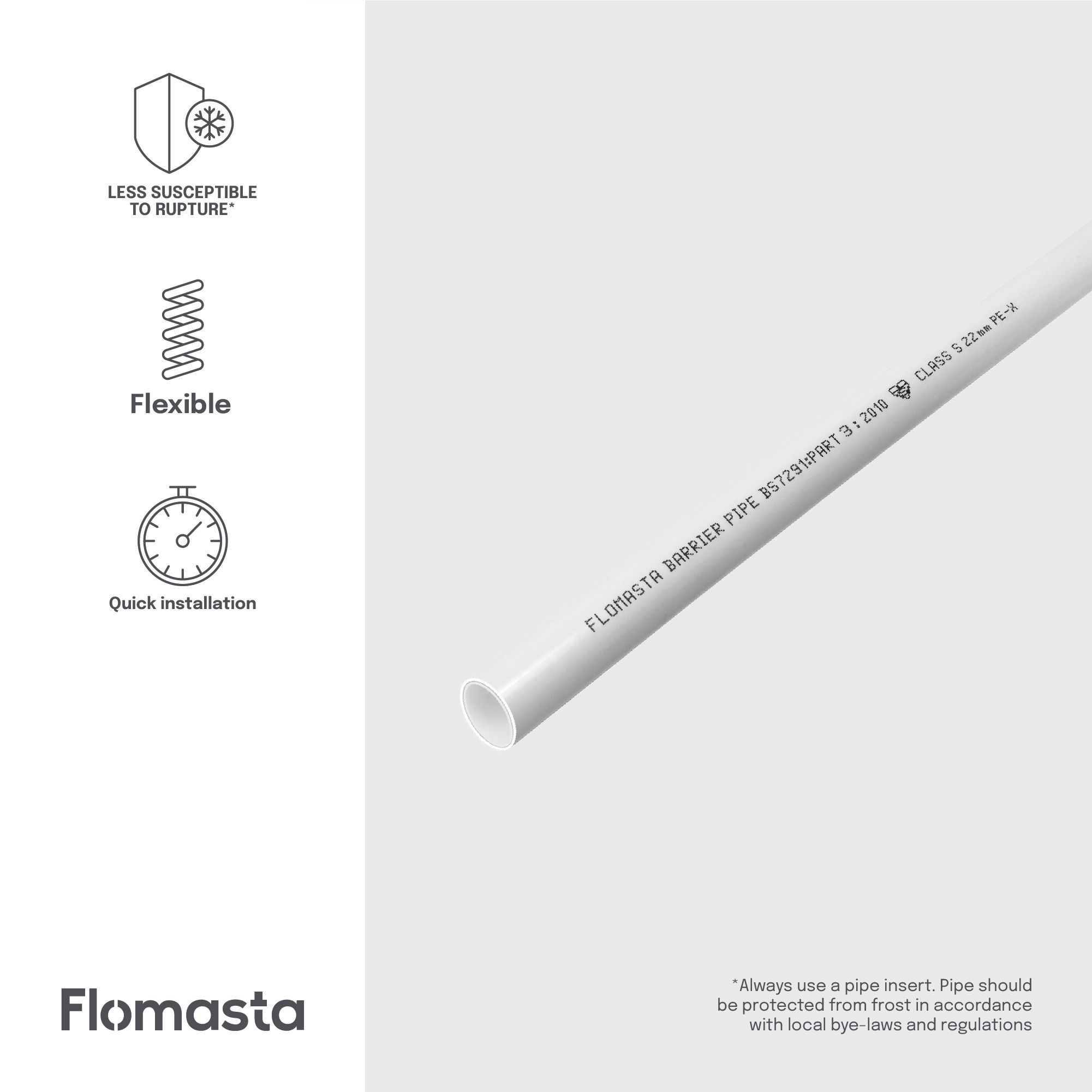 Flomasta White Cross-linked polyethylene (PE-X) Push-fit Barrier pipe (L)3m (Dia)22mm - 10