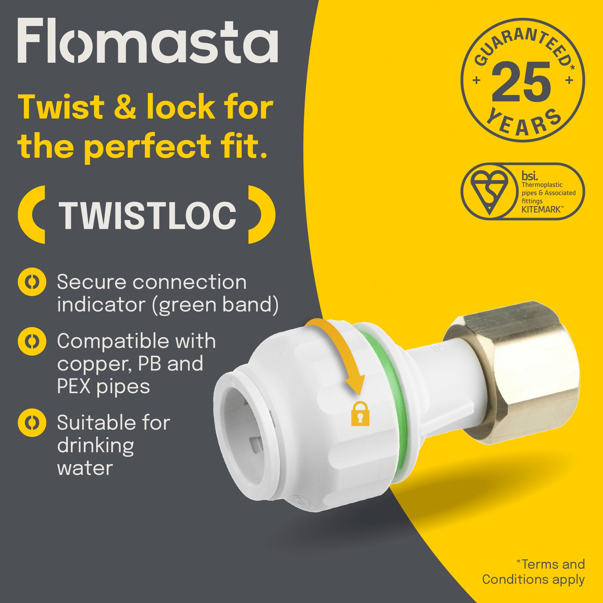 Flomasta White Reducing Pipe fitting adaptor x 22mm 19.05mm