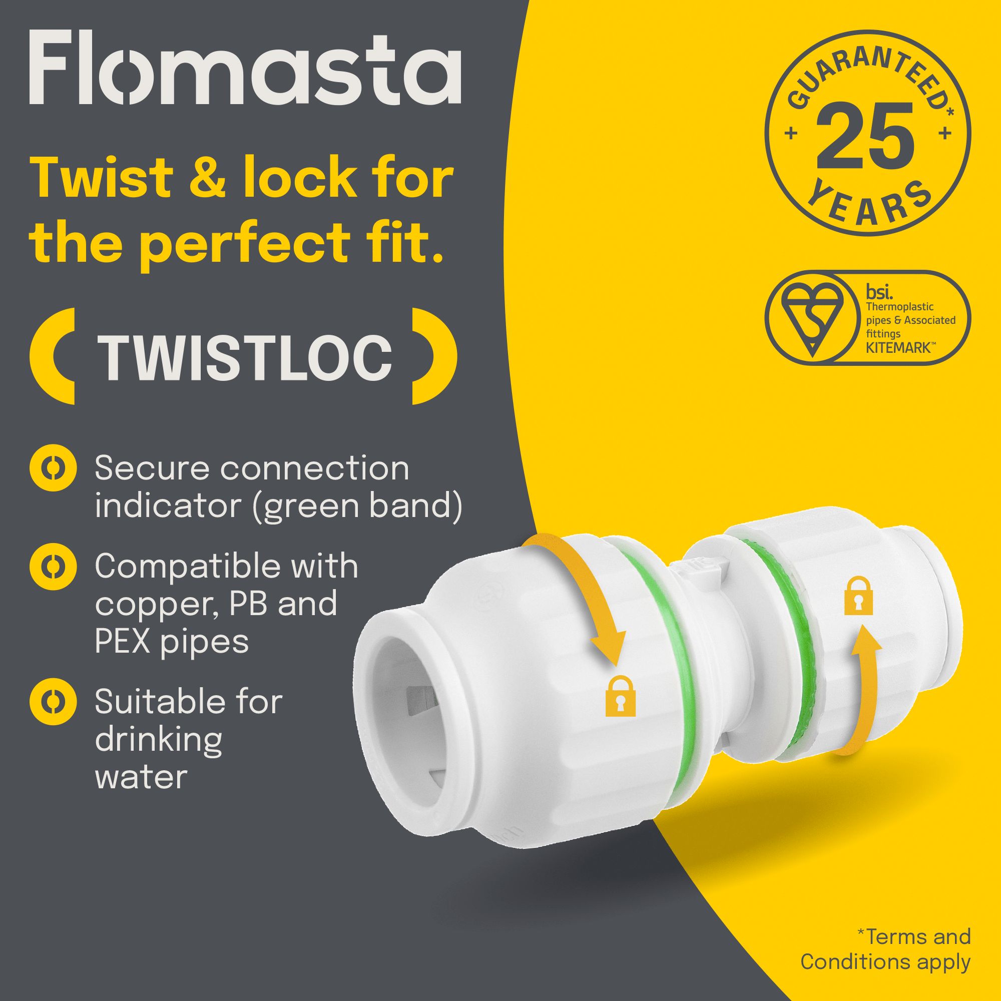 Flomasta White Reducing Pipe fitting coupler, Pack of 2