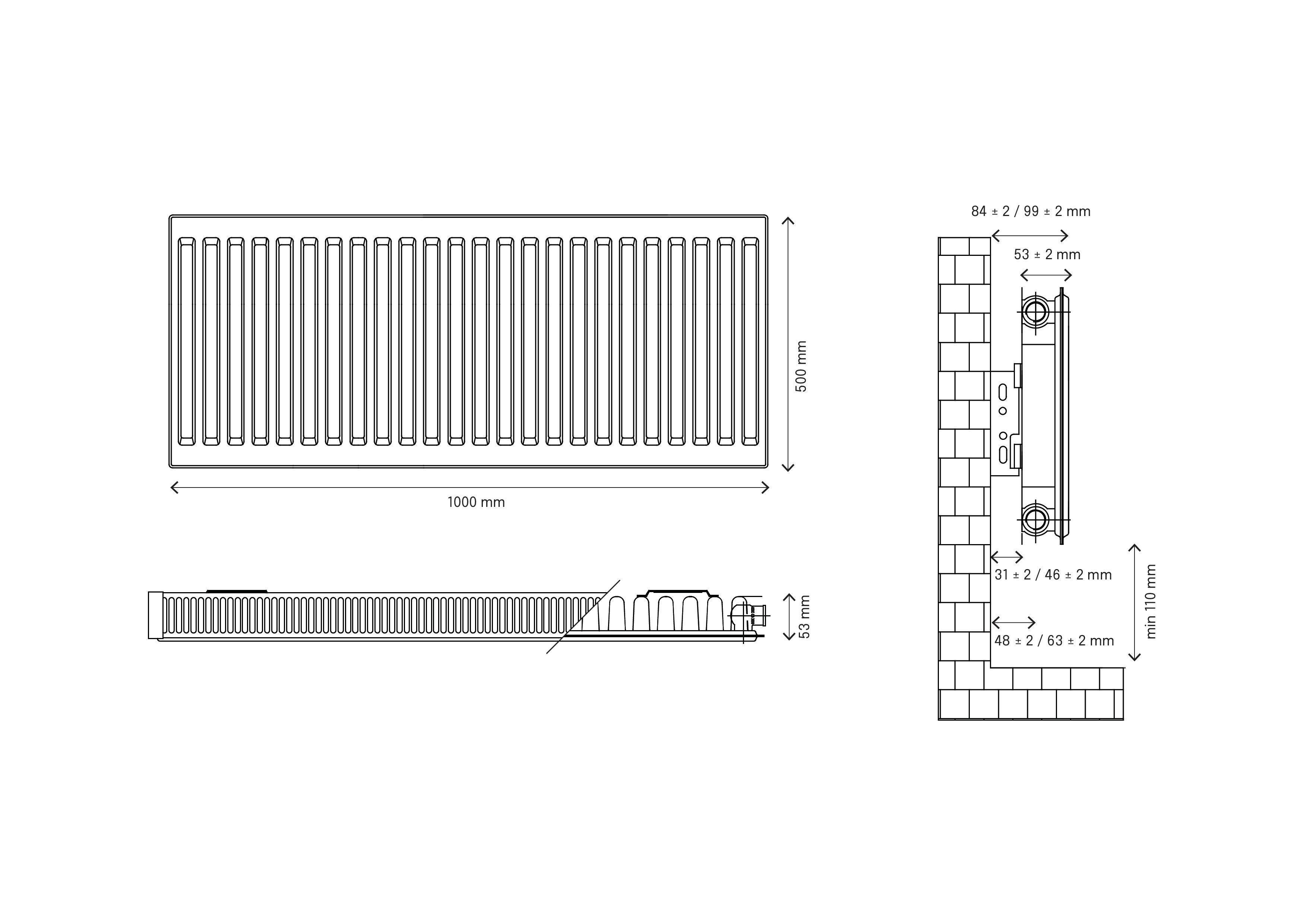 Flomasta White Type 11 Single Panel Radiator, (W)1000mm x (H)500mm