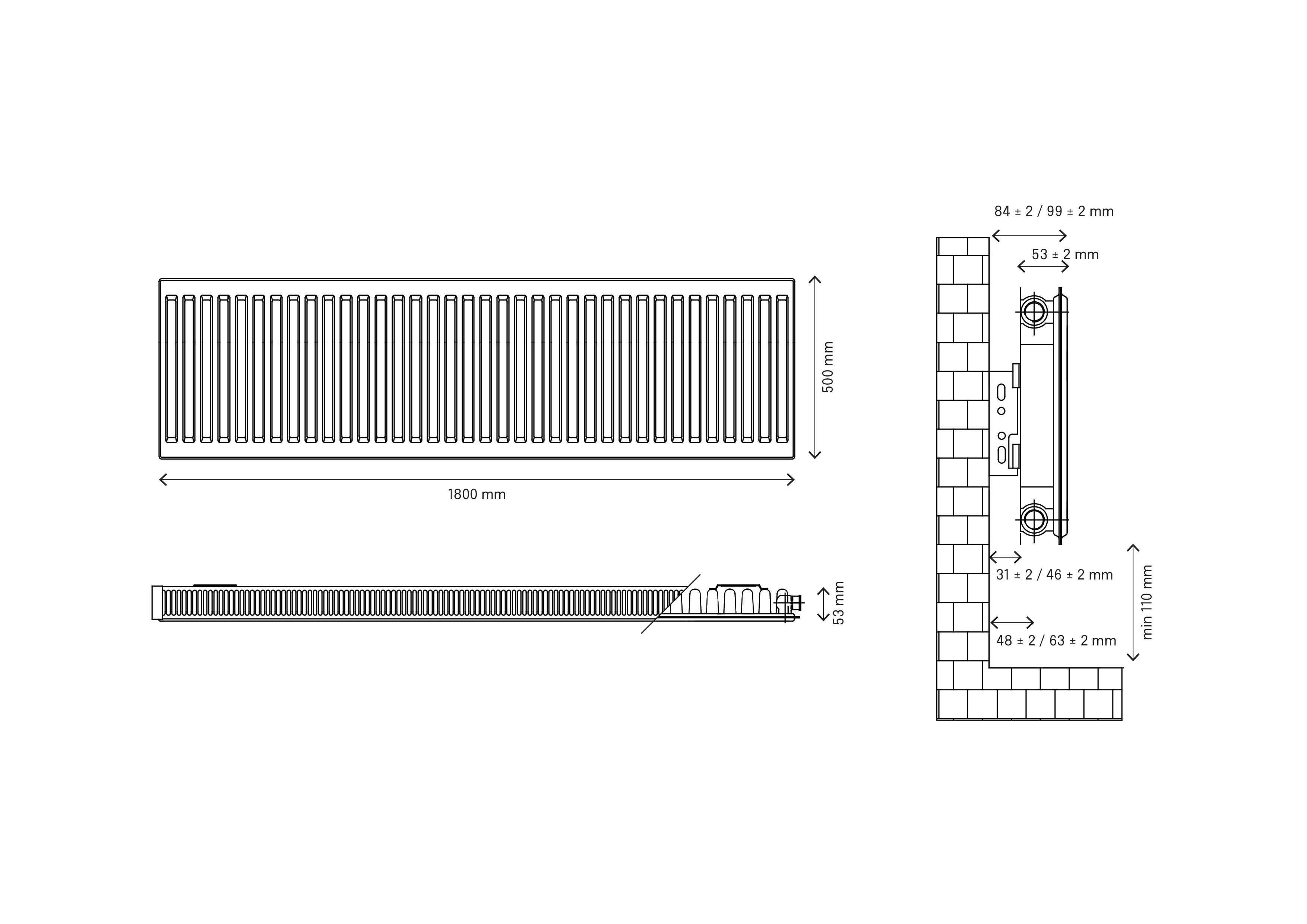 Flomasta White Type 11 Single Panel Radiator, (W)1800mm x (H)500mm