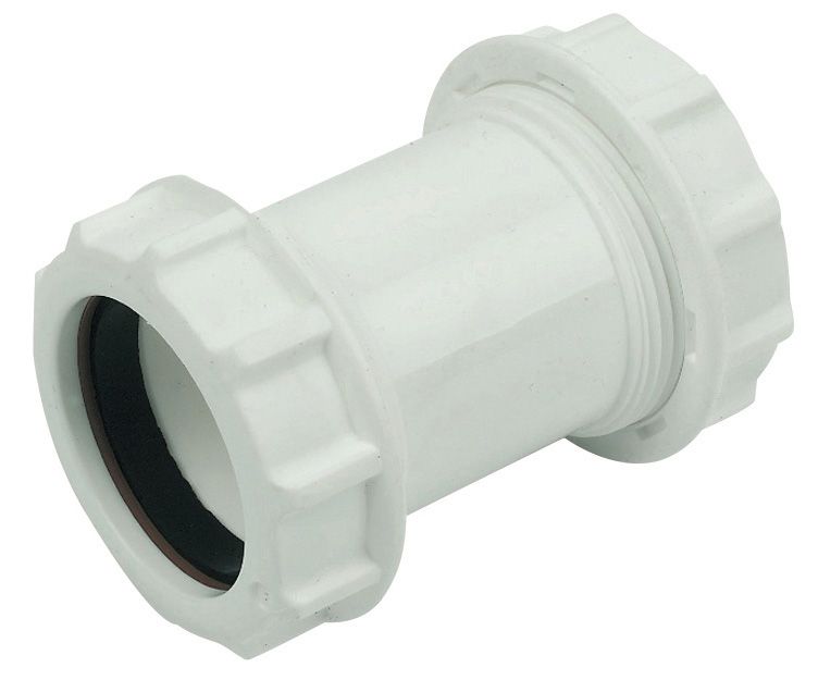 FloPlast 219412 Universal White Compression Straight Waste pipe Coupler (Dia)40mm