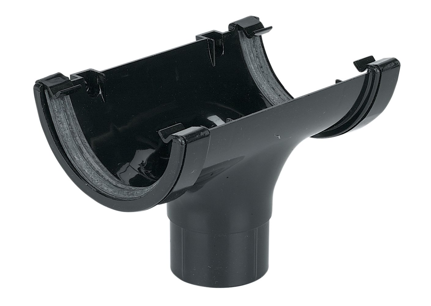 FloPlast Black Half round Running Gutter outlet, (L)138mm (Dia)112mm (W)112mm