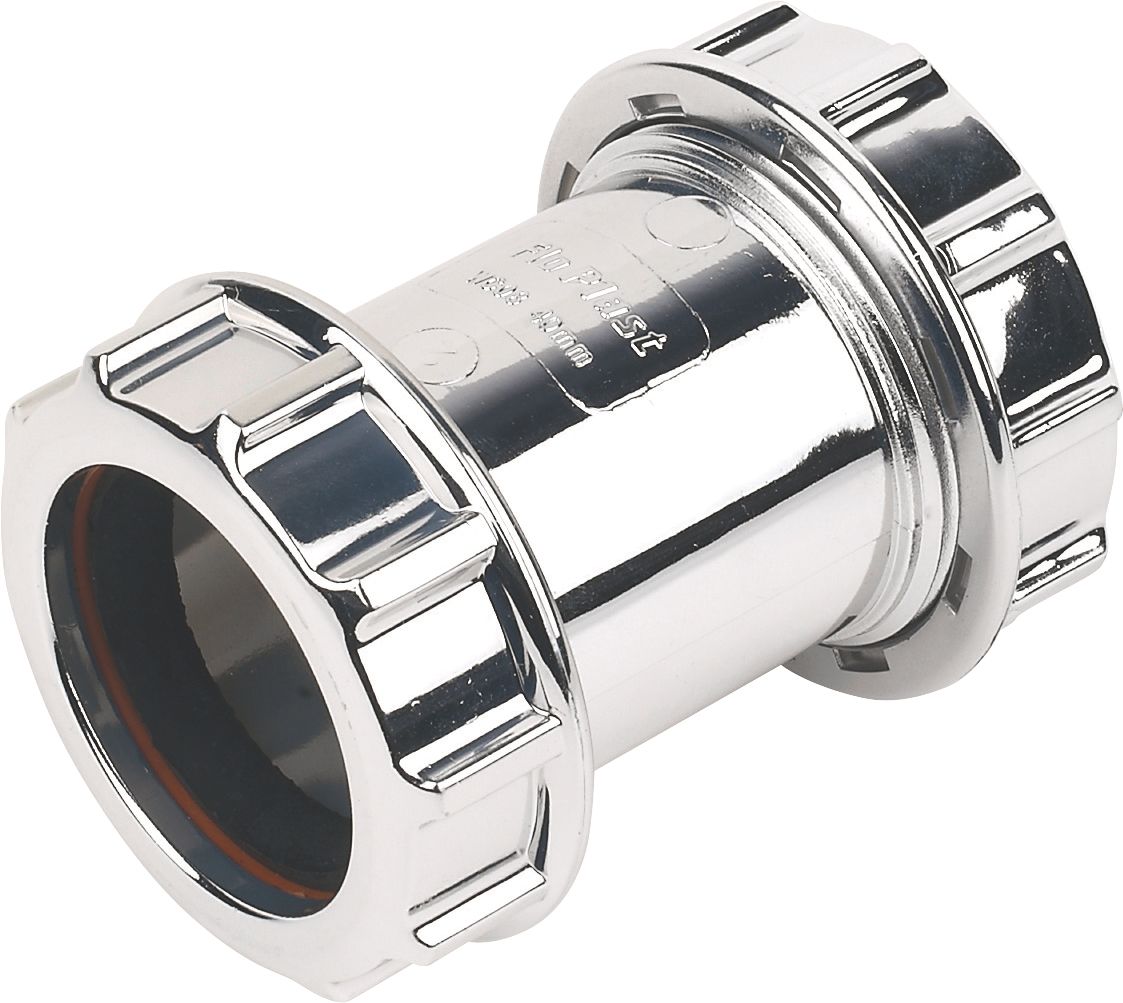 FloPlast Chrome effect Compression Waste pipe Coupler (Dia)40mm