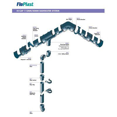 FloPlast Hi-cap Black Half round Running Gutter outlet, (L)142mm (Dia)115mm