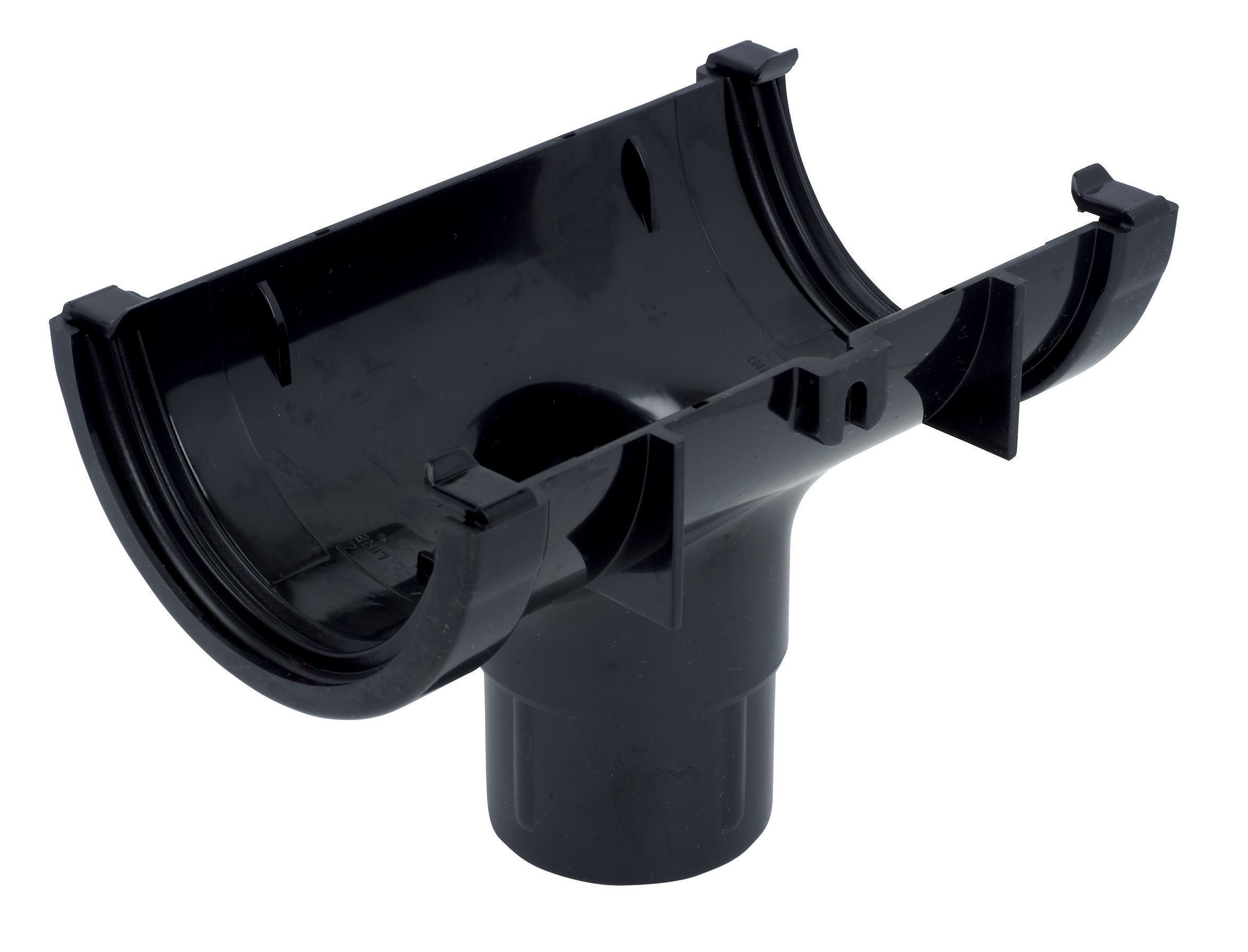 FloPlast Miniflo Black Half round Running Gutter outlet, (L)150mm (Dia)76mm