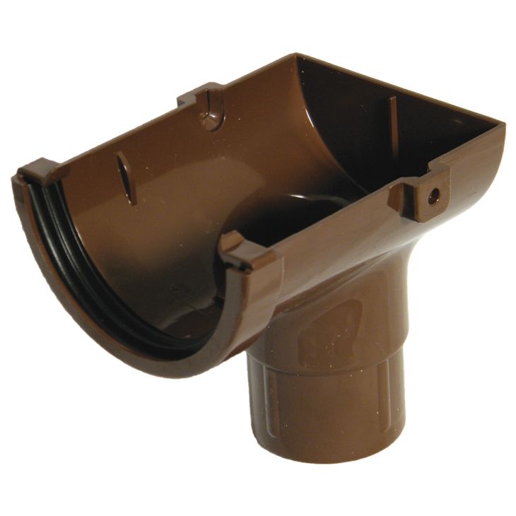 FloPlast Miniflo Brown Half round Stop end Gutter outlet, (L)150mm (Dia)76mm