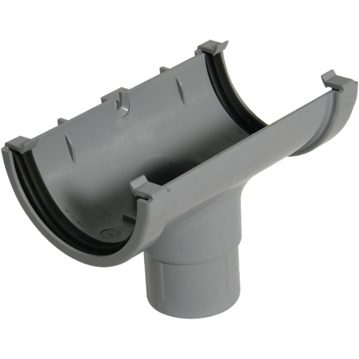 FloPlast Miniflo Grey Half round Running Gutter outlet, (L)150mm (Dia)76mm