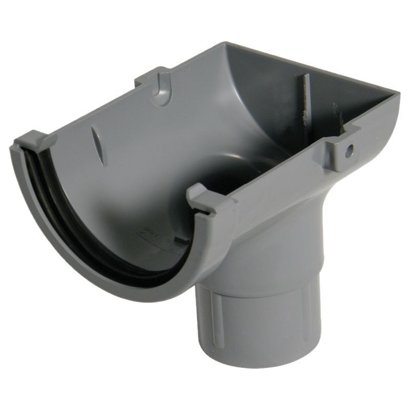 FloPlast Miniflo Grey Half round Stop end Gutter outlet, (L)150mm (Dia)76mm