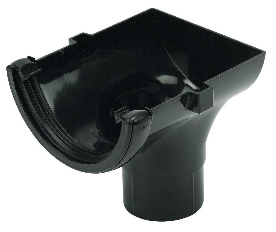 FloPlast RO2 Black Half round Stop end Gutter outlet, (L)40mm (Dia)112mm