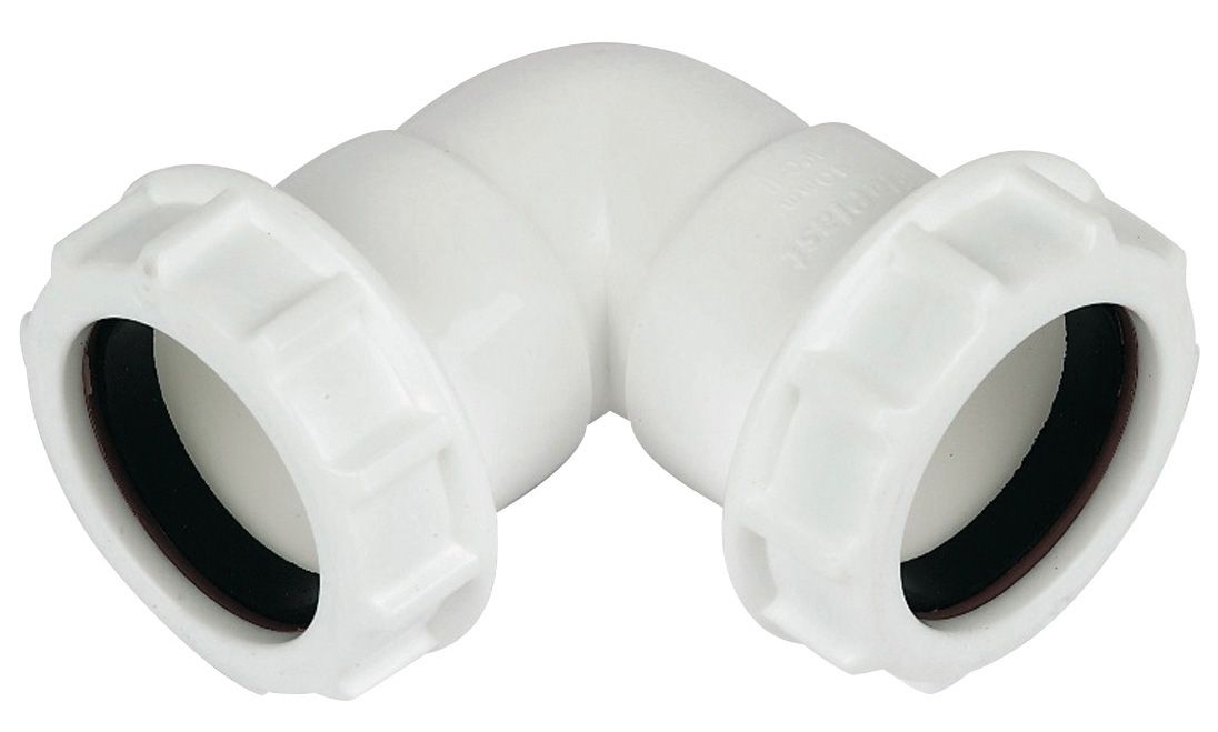 FloPlast Universal White Compression 90° Waste pipe Bend (Dia)32mm