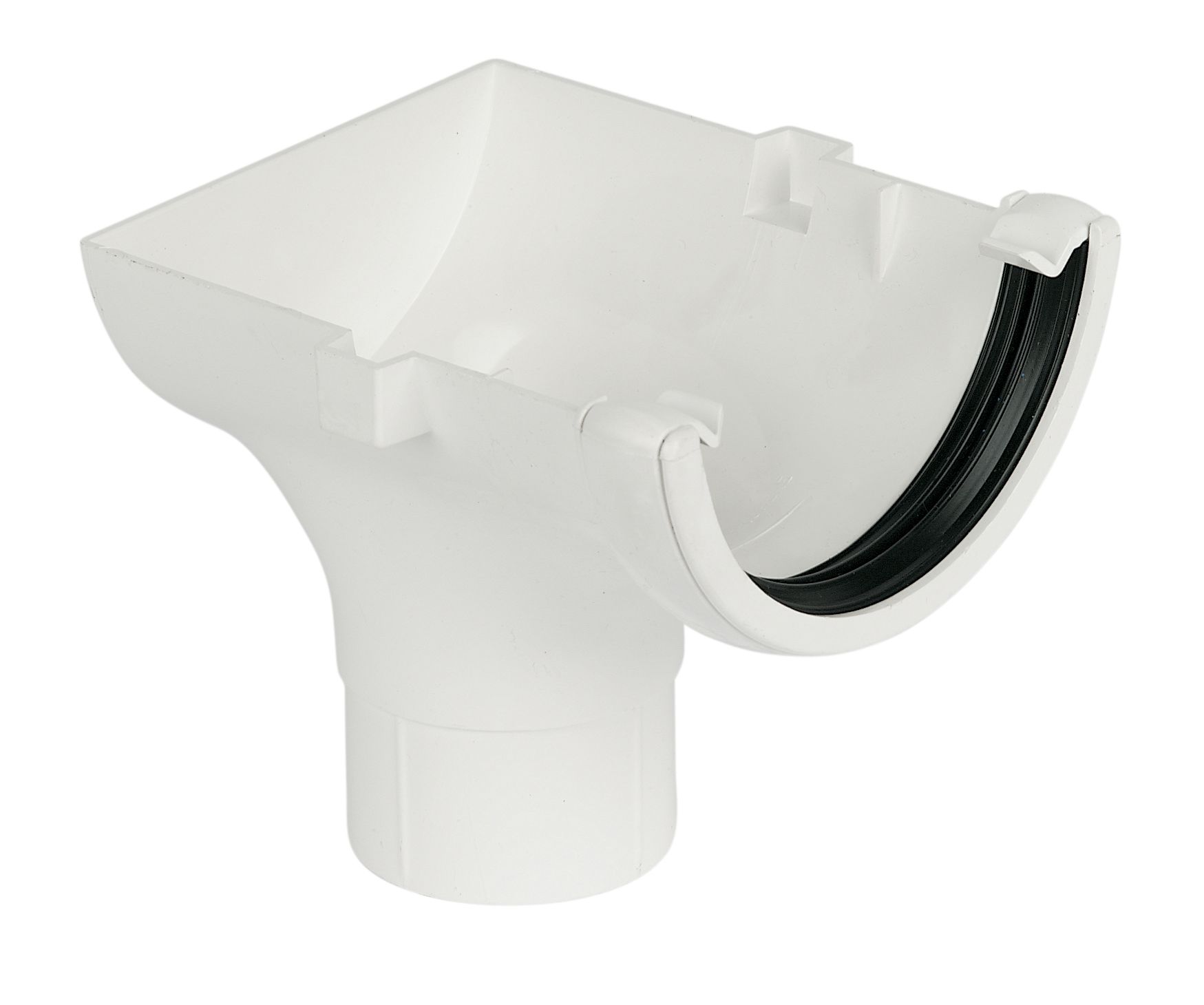 FloPlast White Half round Stop end Gutter outlet, (L)139mm (Dia)112mm