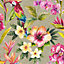 Floral birds Metallic effect Smooth Wallpaper