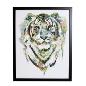 Floral tiger Green Framed print (H)500mm (W)400mm