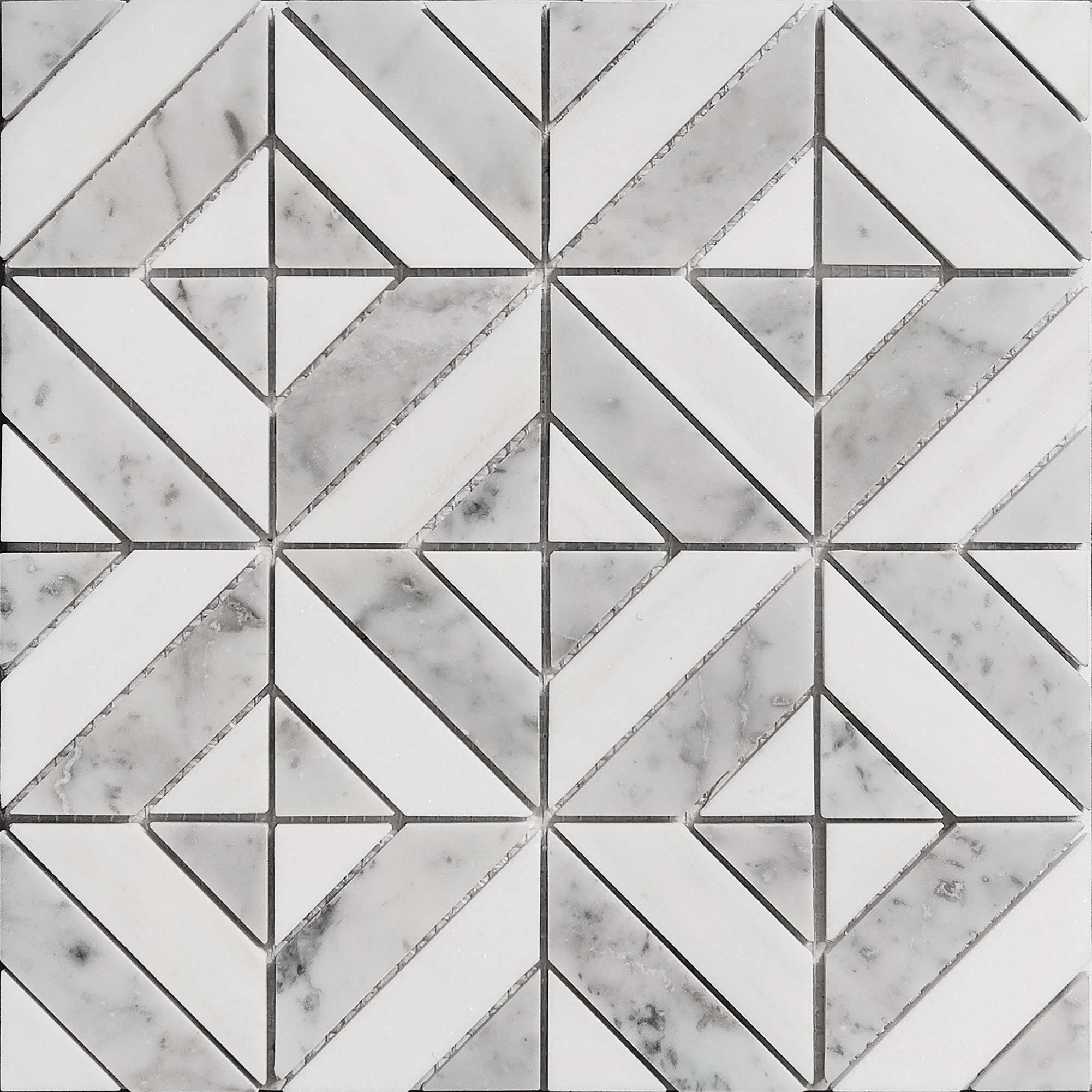 Florence Grey & white Polished Matt Geometric Marble 2x2 Mosaic tile, (L)300mm (W)300mm