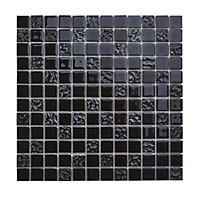Flourencia Black Glass Mosaic tile, (L)300mm (W)300mm
