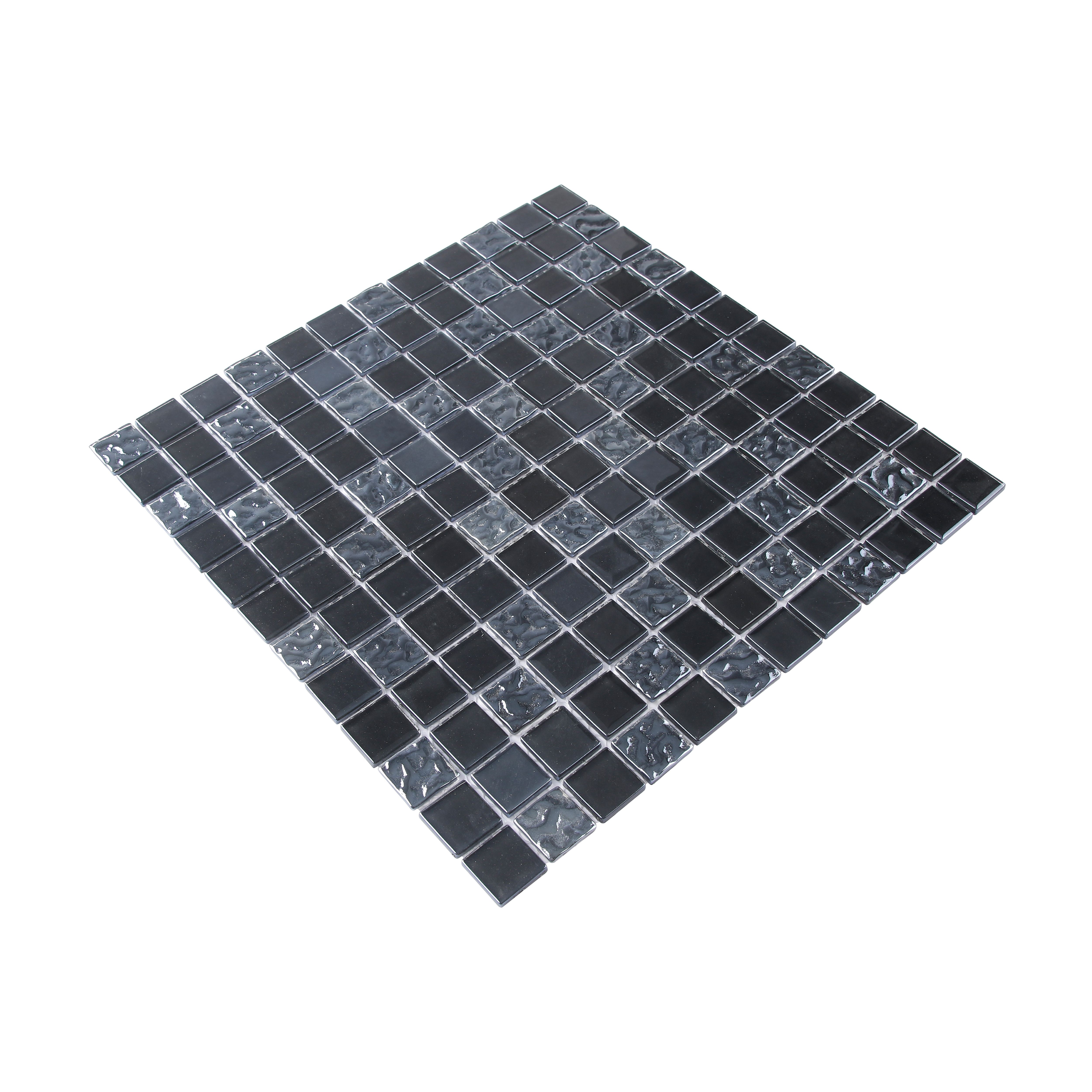 Flourencia Black Gloss Glass effect Glass Mosaic tile, (L)300mm (W)300mm