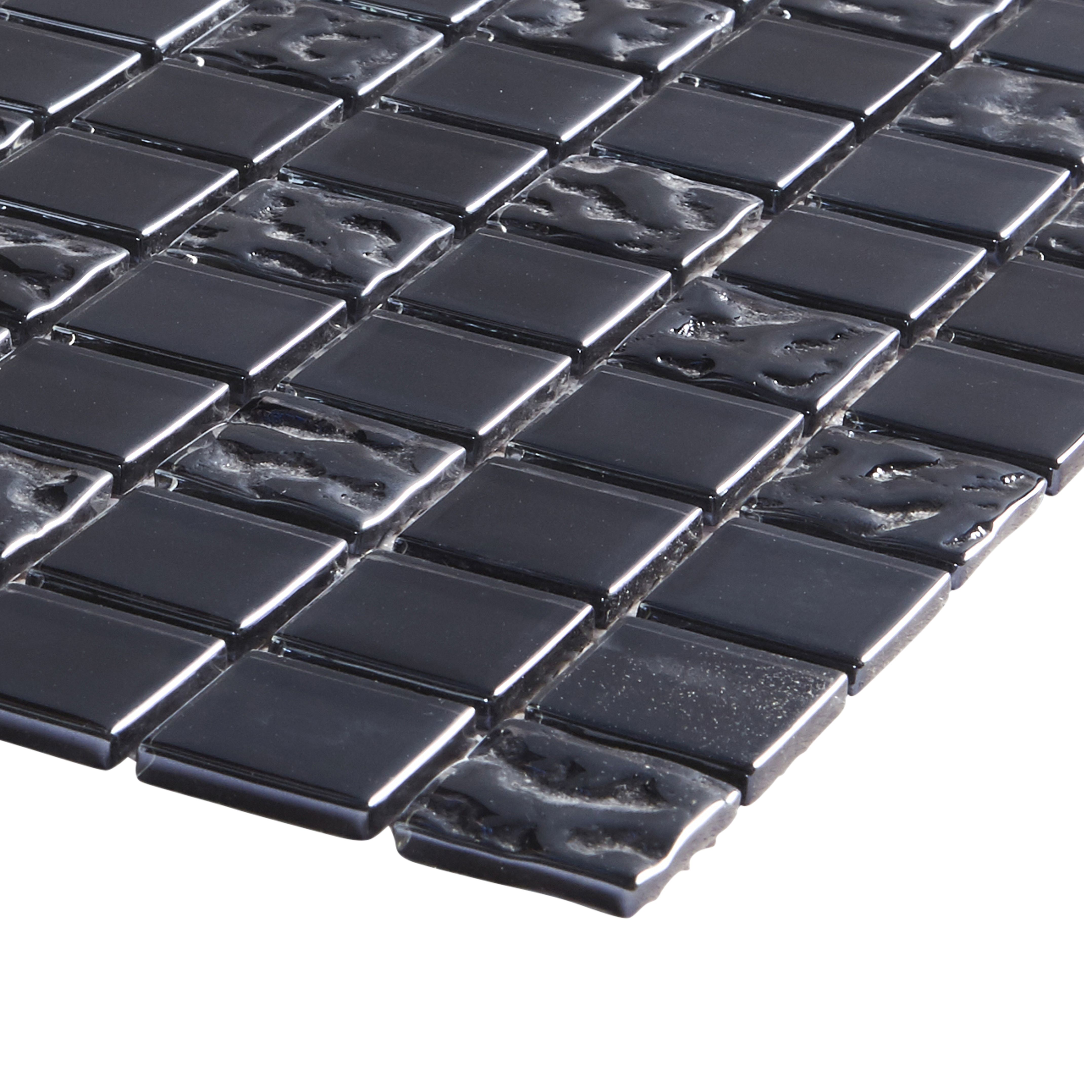 Flourencia Black Gloss Glass effect Glass Mosaic tile, (L)300mm (W)300mm