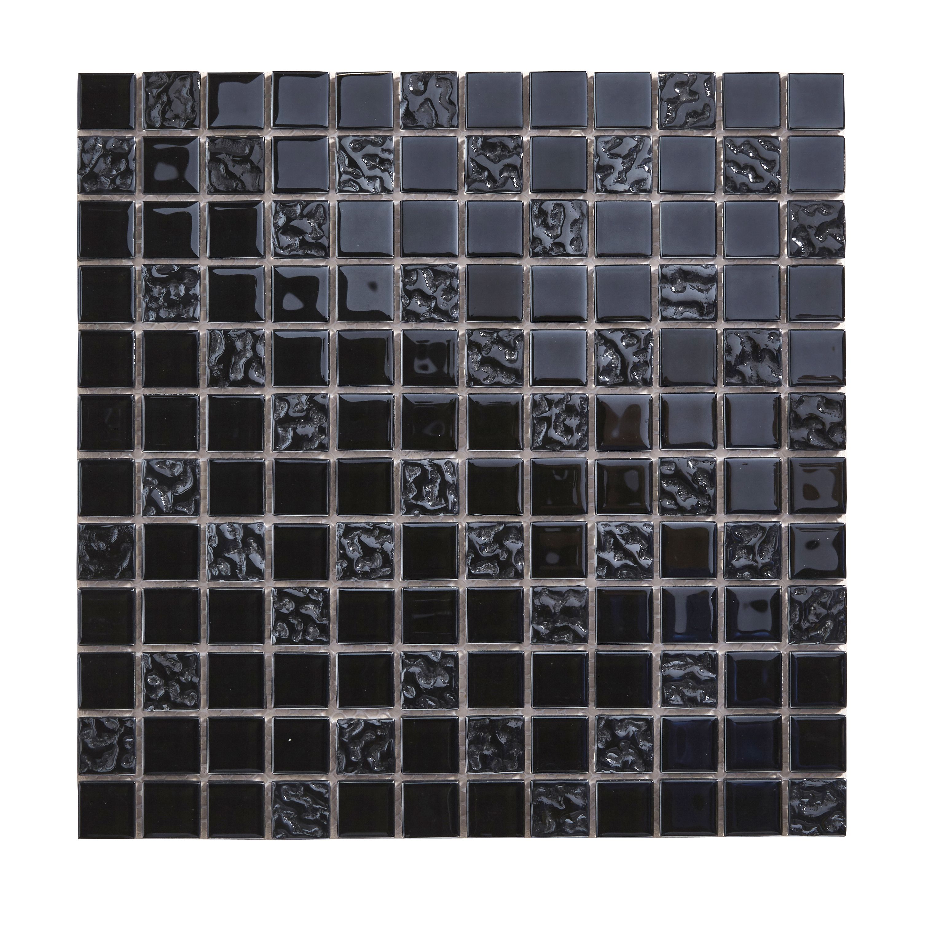 Flourencia Black Gloss Glass effect Mosaic Glass Mosaic tile, (L)300mm (W)300mm
