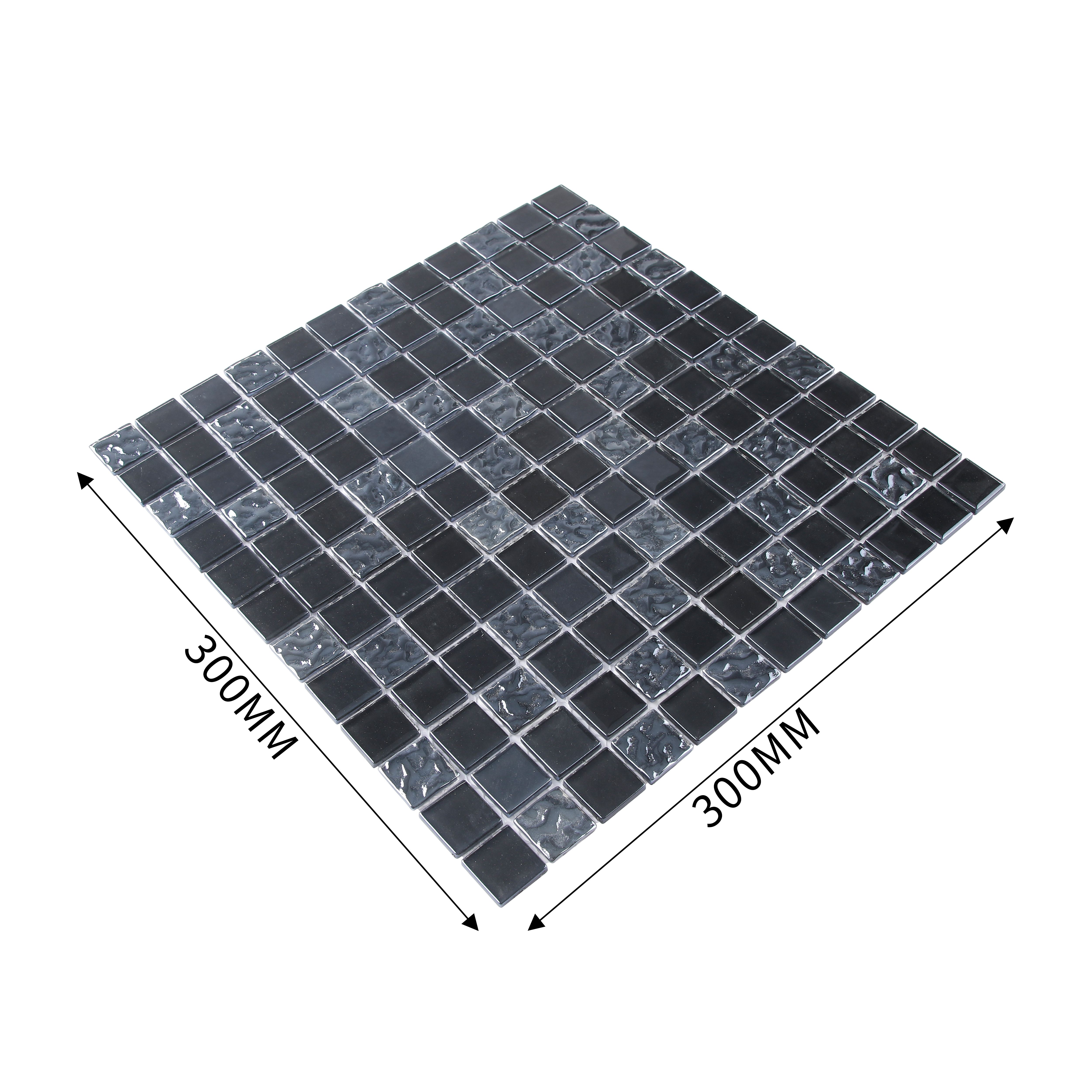 Flourencia Black Polished Gloss Glass Mosaic tile, (L)300mm (W)300mm
