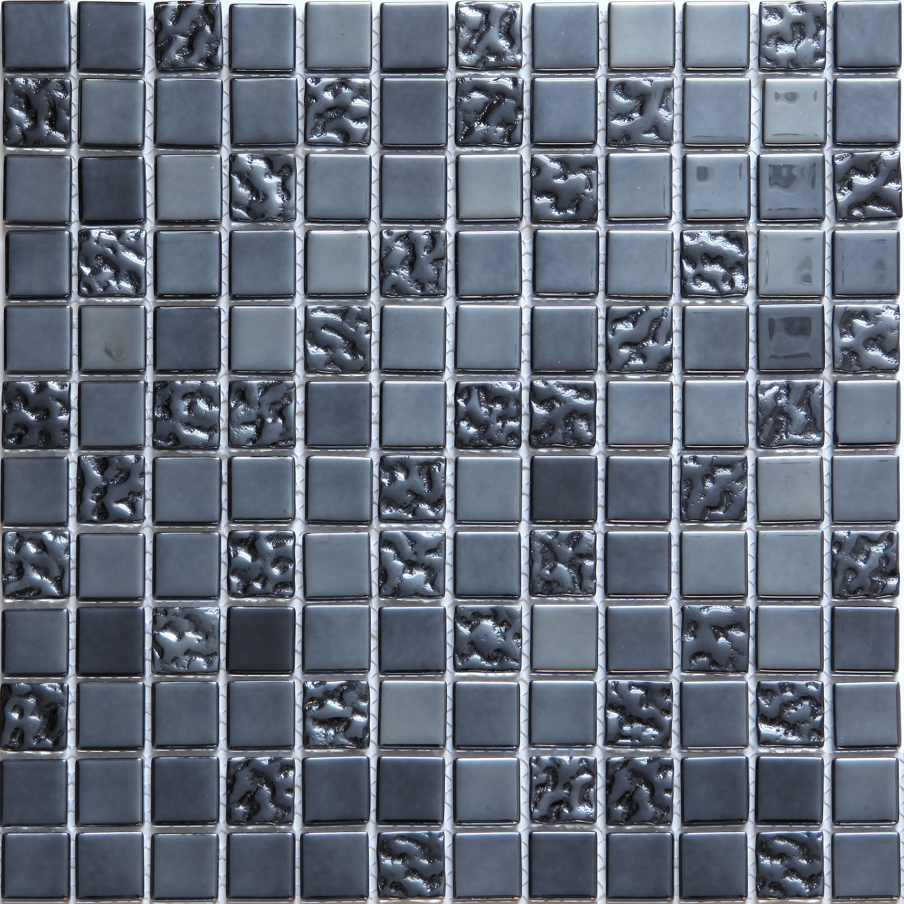 Flourencia Black Polished Gloss Glass Mosaic tile, (L)300mm (W)300mm