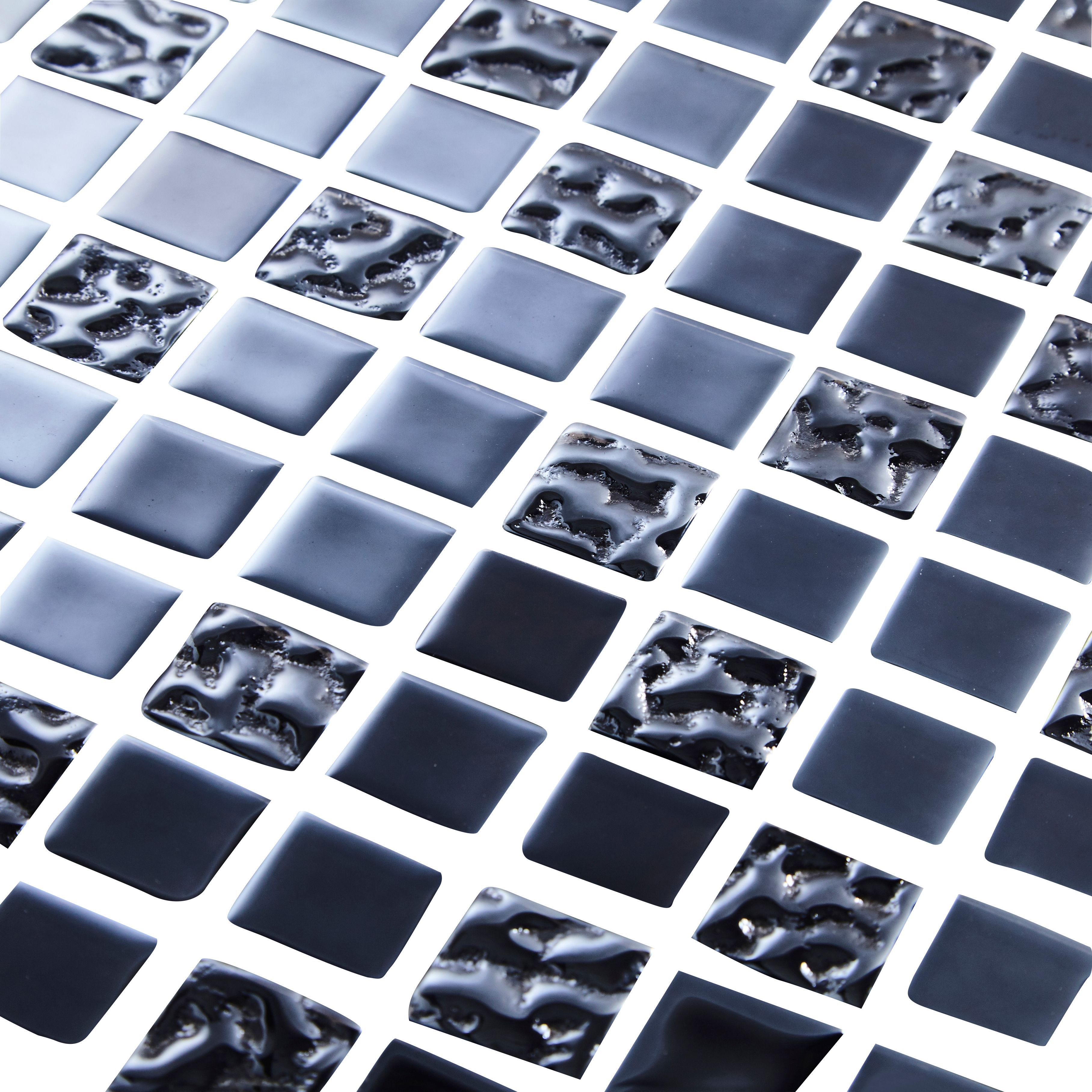 Flourencia Black Polished Gloss Glass Mosaic tile, (L)300mm (W)300mm