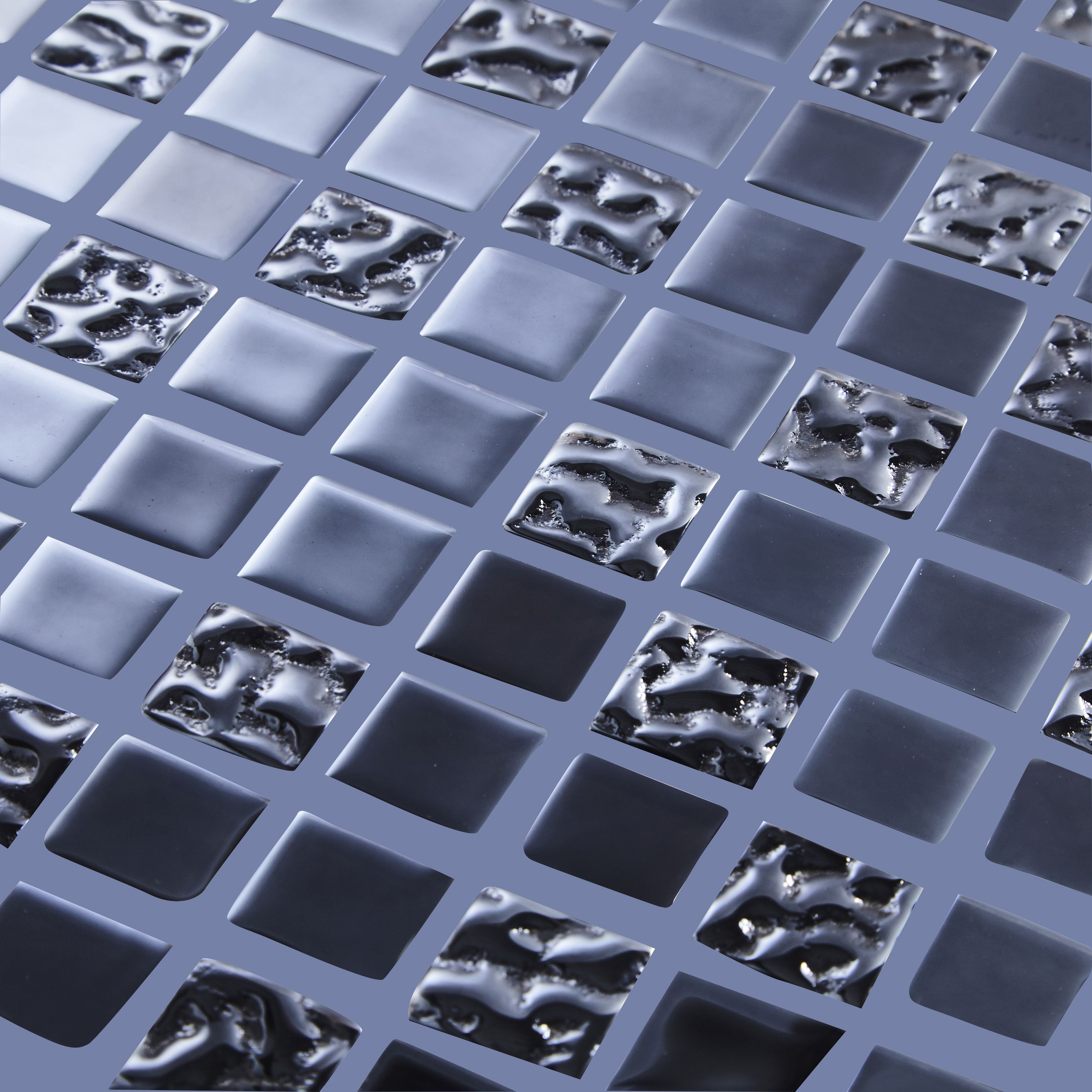 Flourencia Black Polished Gloss Glass Mosaic tile, (L)300mm (W)300mm
