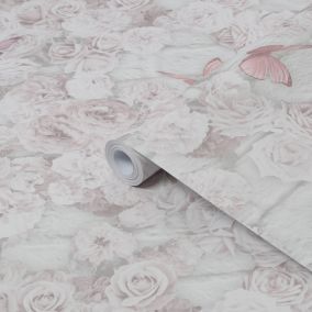 Flower wall Pink Smooth Wallpaper Sample