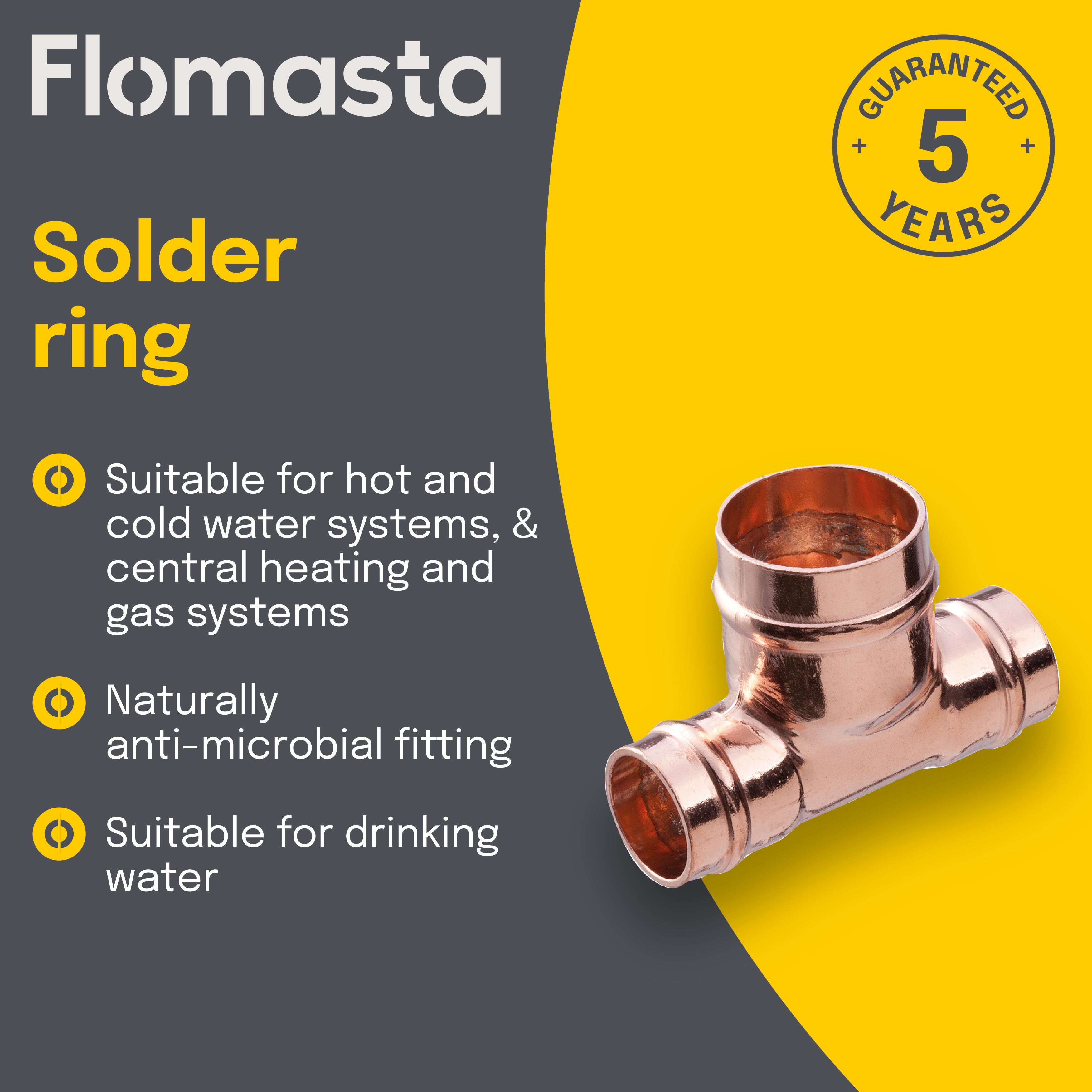 Flowflex Brass Reducing Tee (Dia) 22mm x 15mm x 22mm, Pack of 5