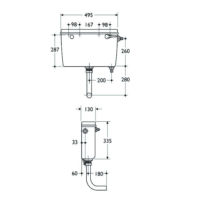Fluidmaster White Exposed Dual Cistern (H)33cm (W)50cm (D)15.5cm