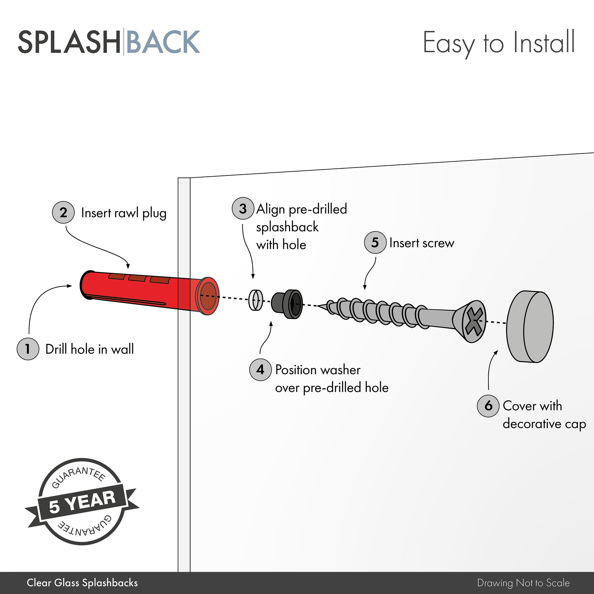 Fluted Glass Pre-drilled Bathroom Splashback with Black Caps (H)25cm (W ...
