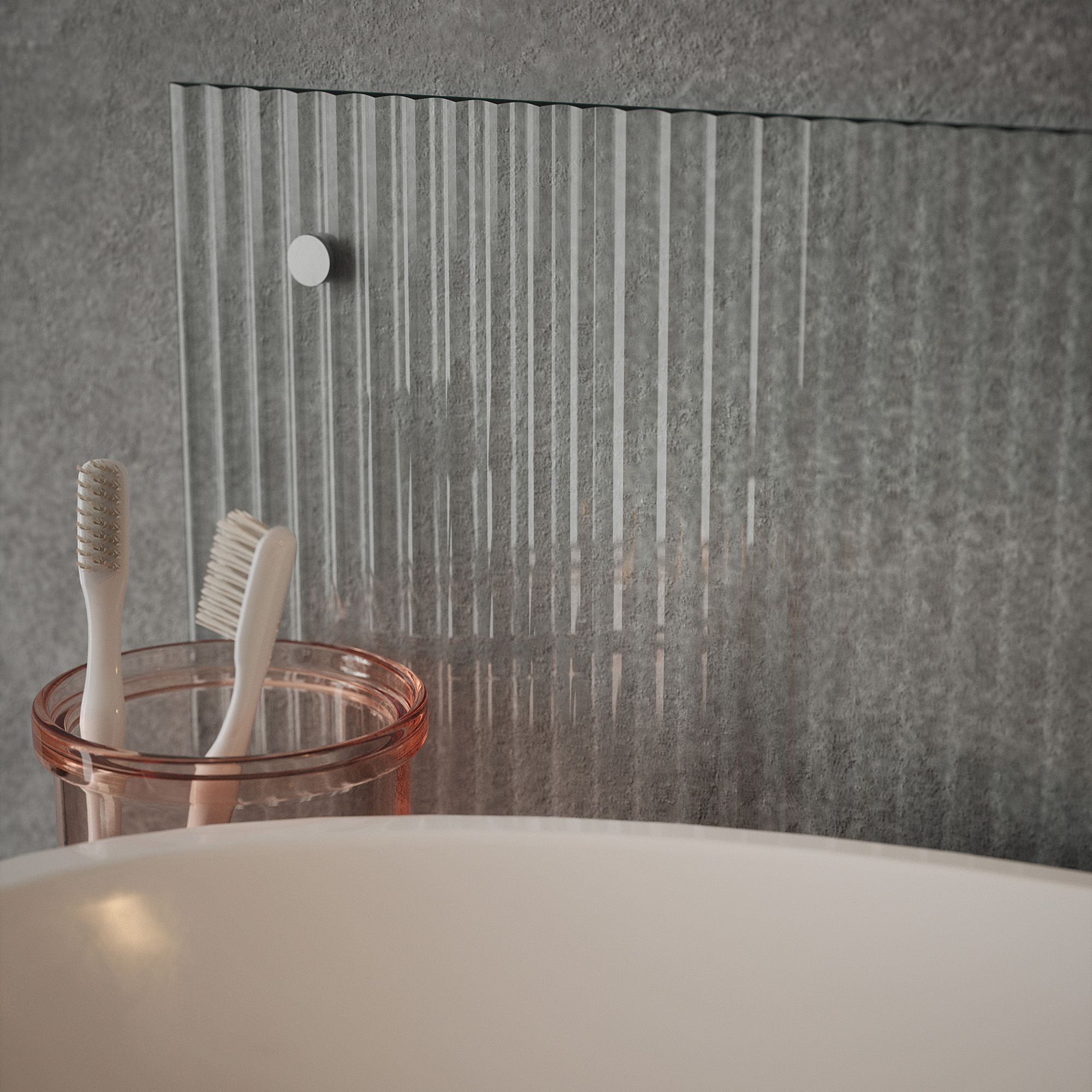 Fluted Glass Pre-drilled Bathroom Splashback with Bronze effect Caps (H ...