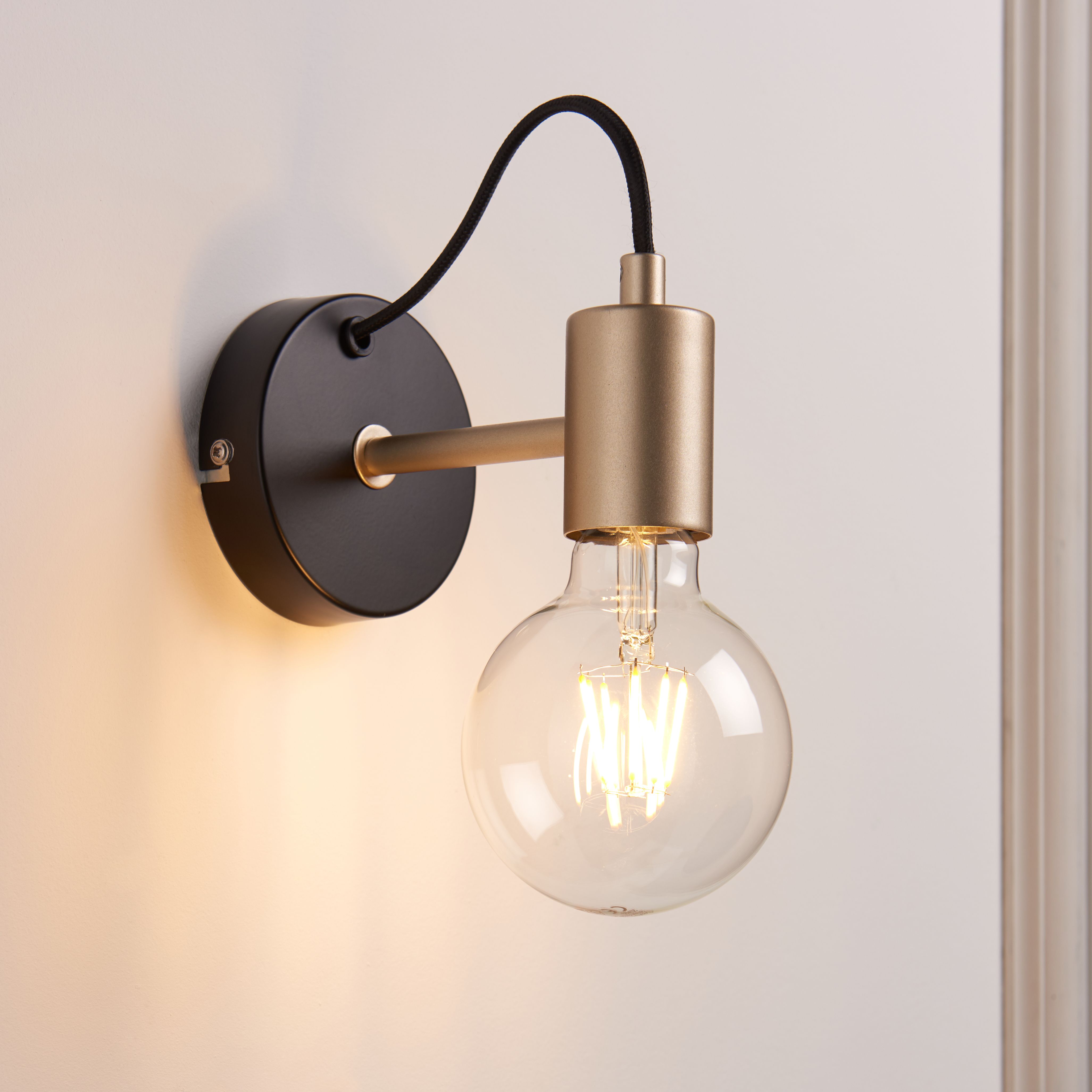 Flux Black & brass Wired Wall light