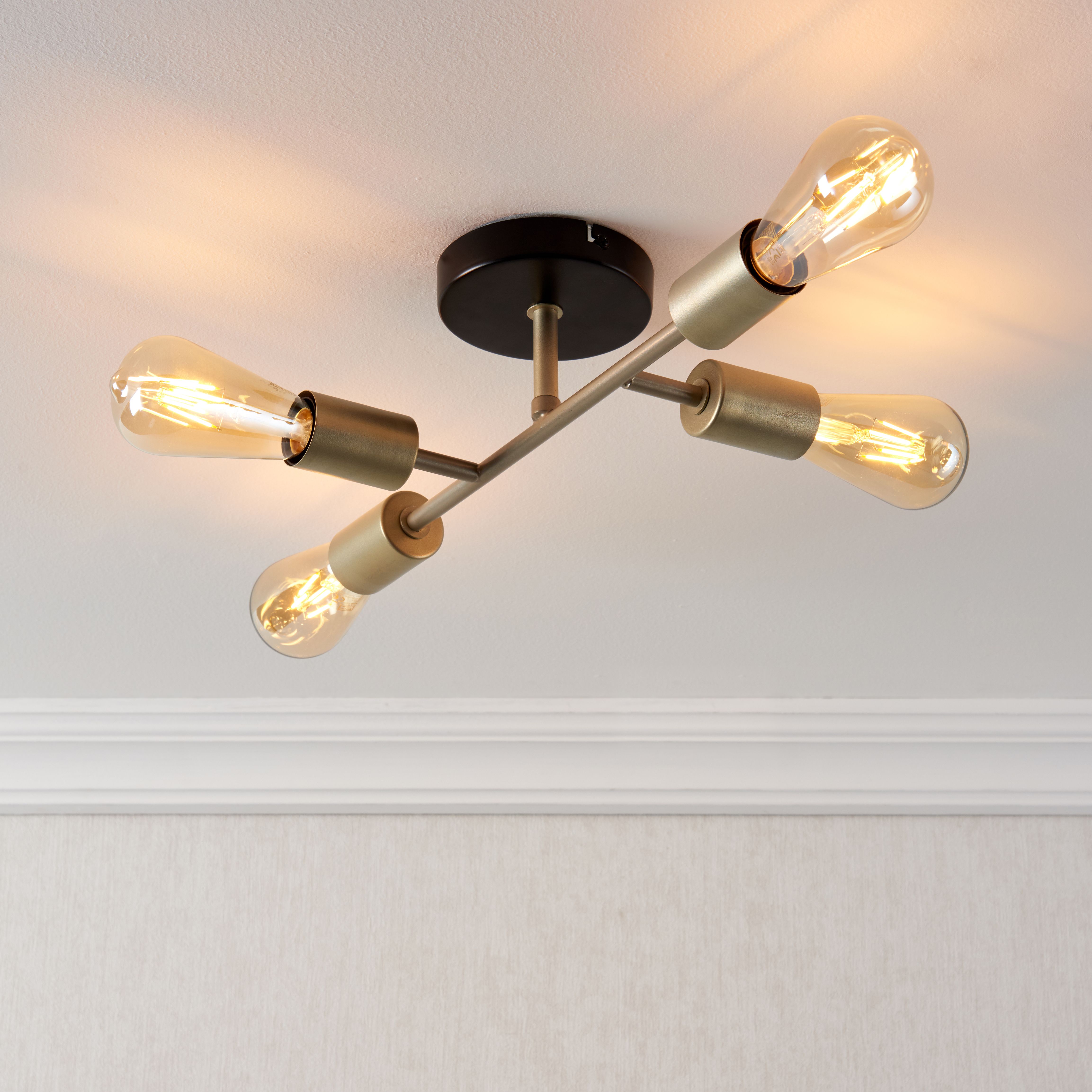 Flux Satin Steel gold effect 4 Lamp Ceiling light