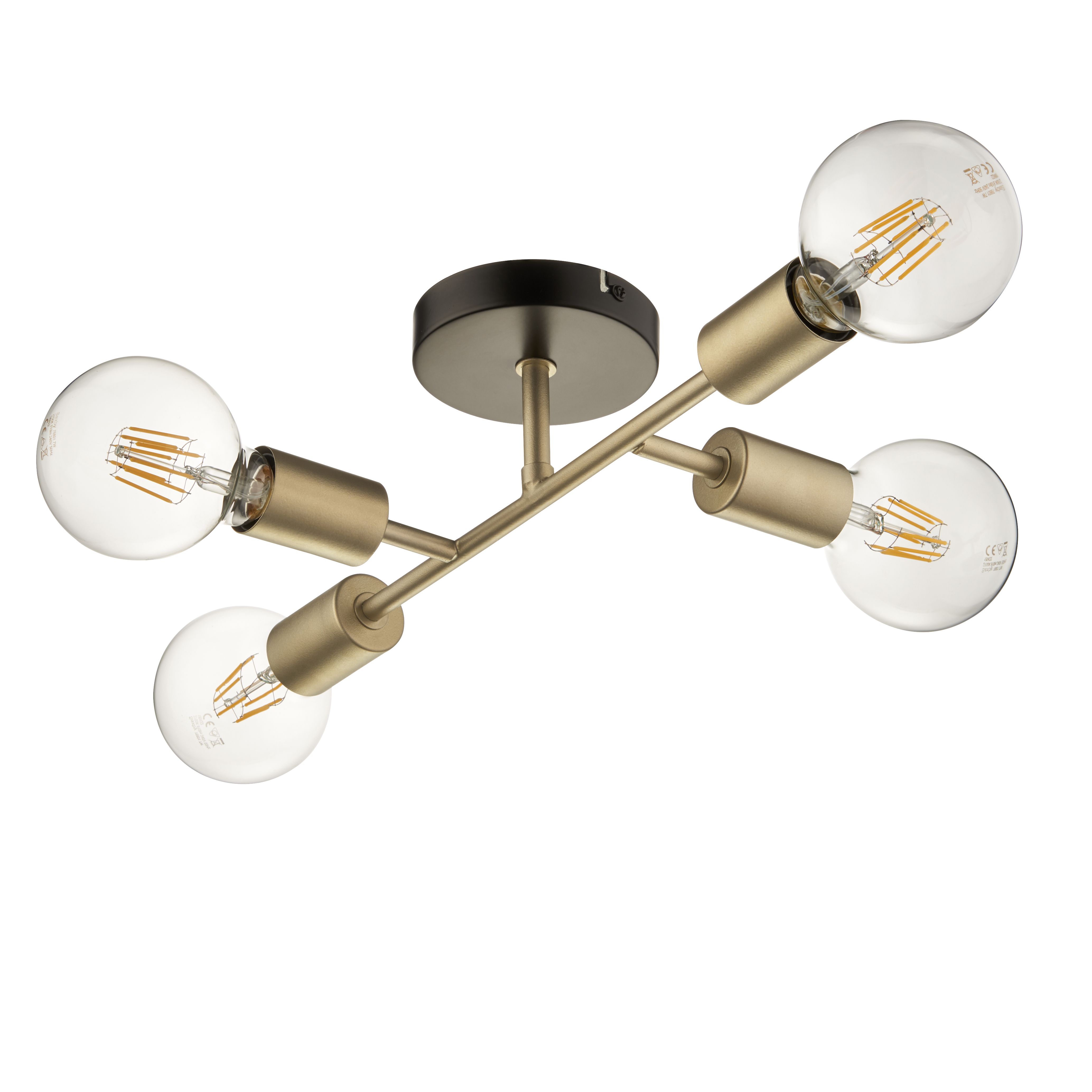 Flux Satin Steel gold effect 4 Lamp Ceiling light