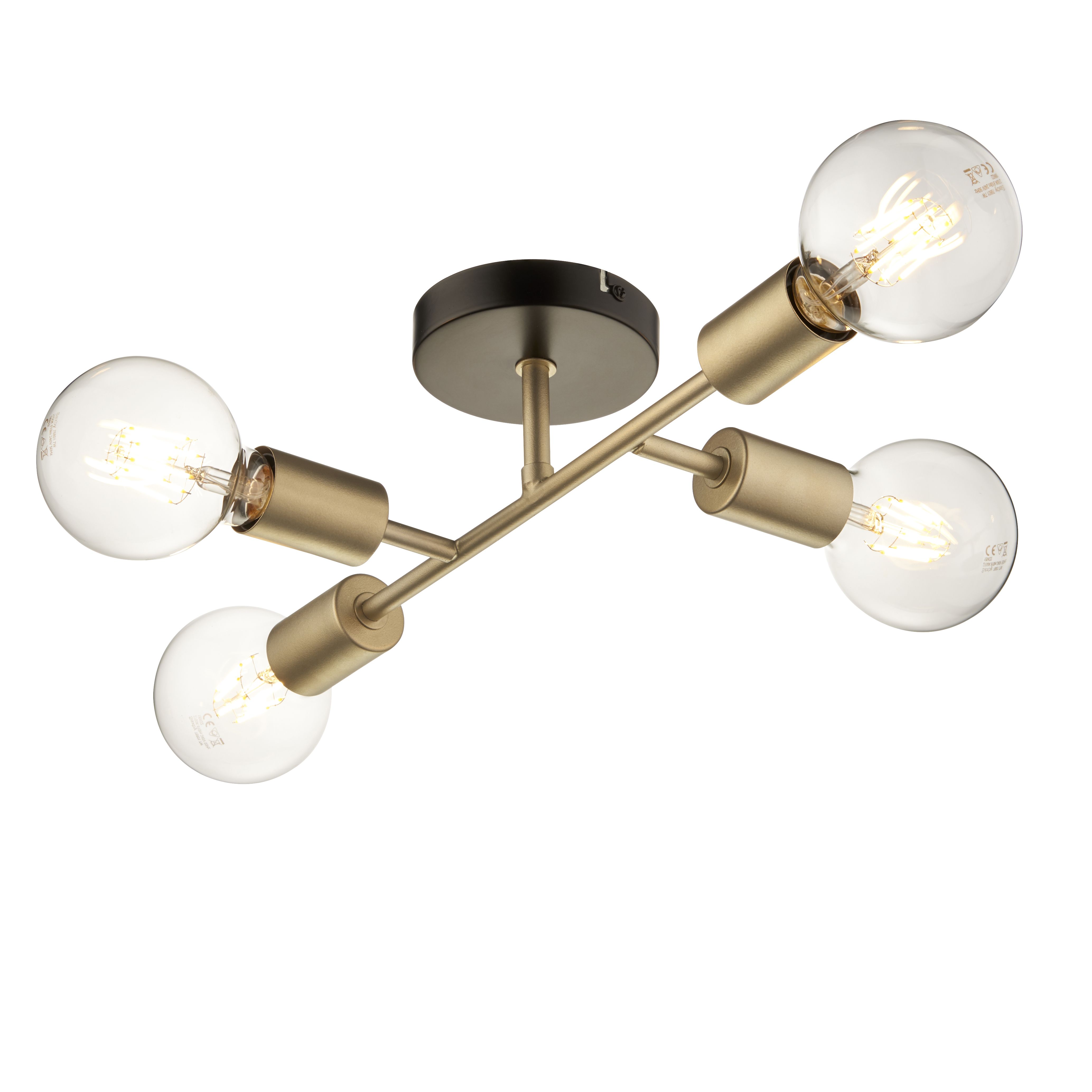 Flux Satin Steel gold effect 4 Lamp Ceiling light